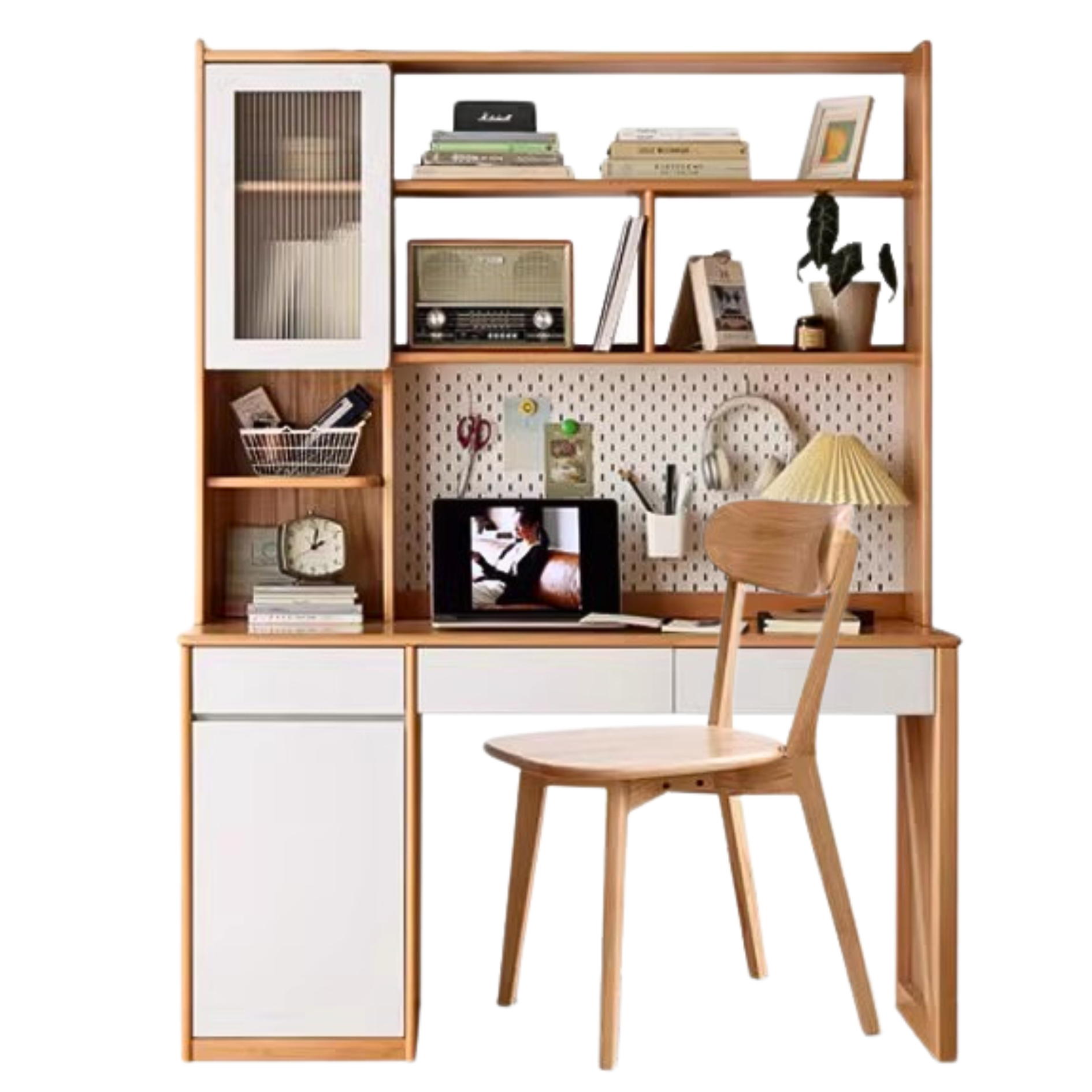 Beech Solid Wood Desk Bookshelf Integrated Study