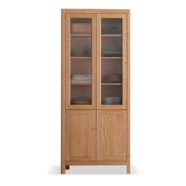Oak Solid Wood Bookcase With Glass Door.