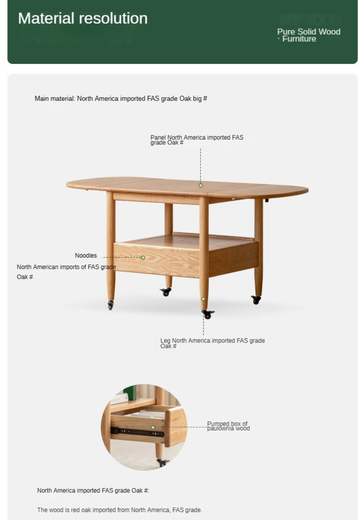 Oak, Beech Solid Wood Folding Mobile Coffee Table