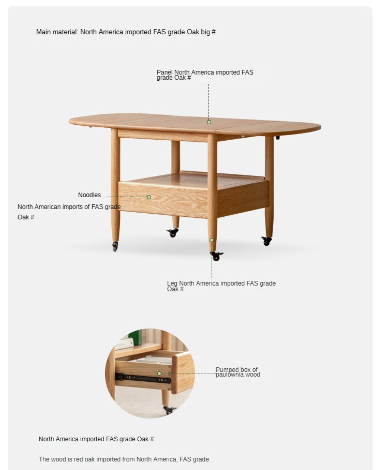 Oak, Beech Solid Wood Folding Mobile Coffee Table