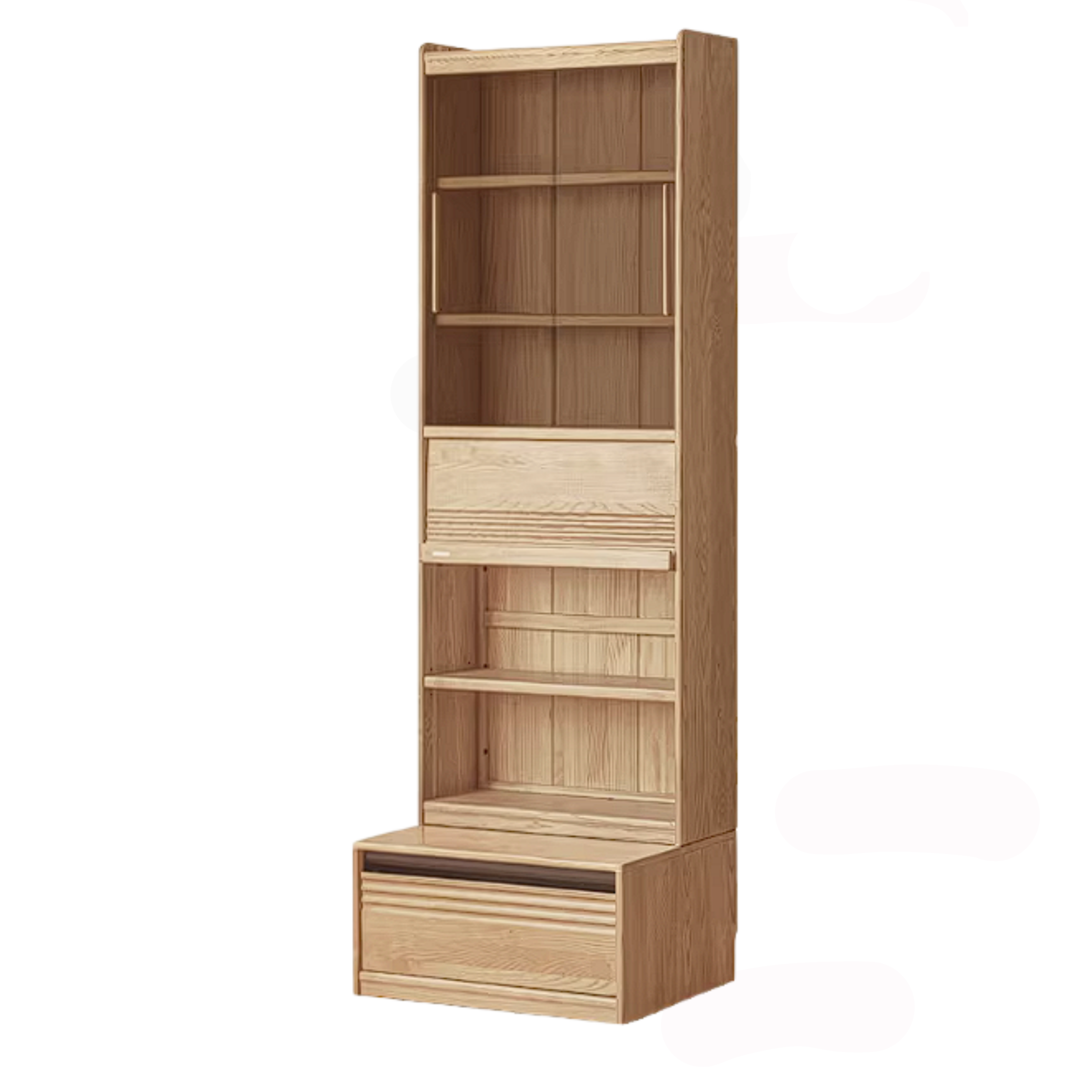Ash Solid Wood Bookshelf with Wall Mounted Display Cabinet Design