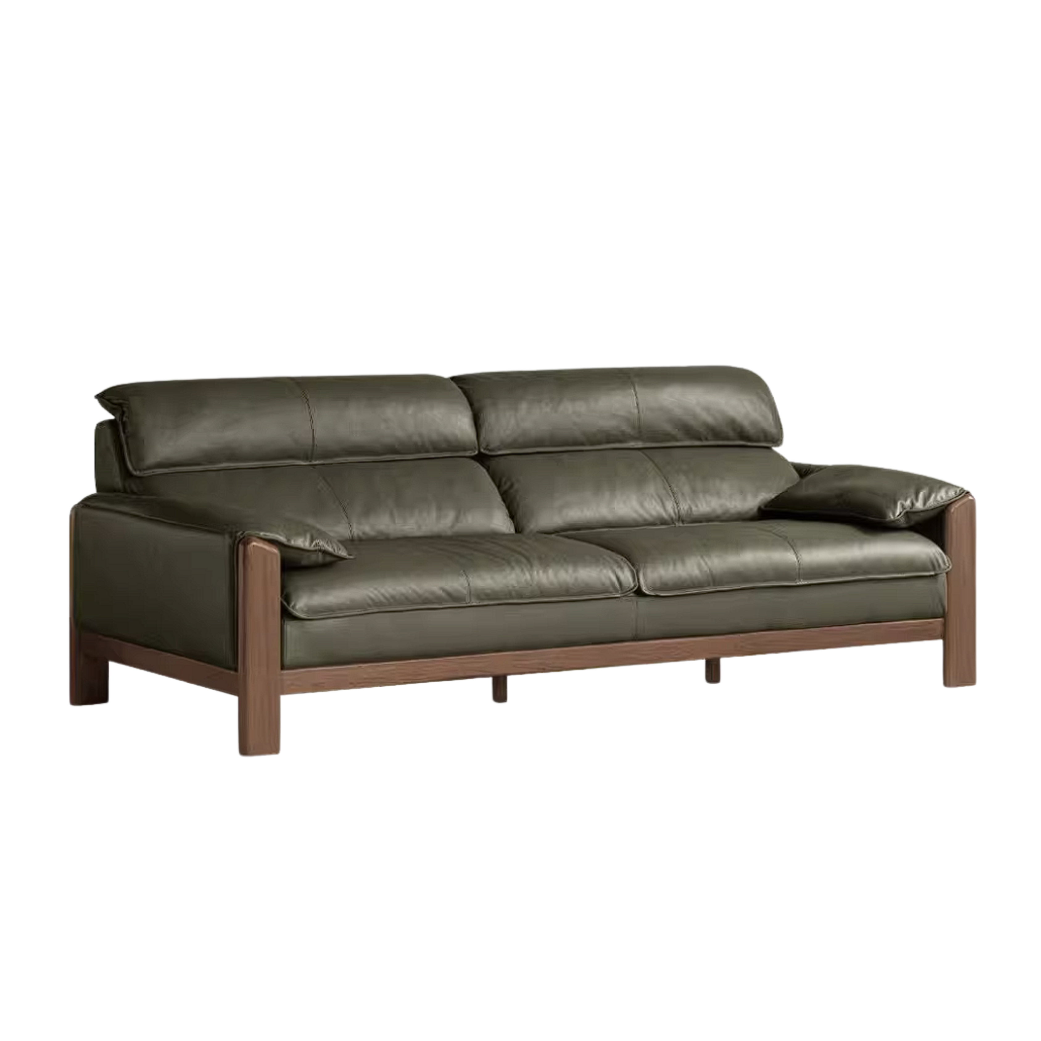 Oak Solid Wood, Sandalwood Sofa with Italian Light Luxury Leather Design