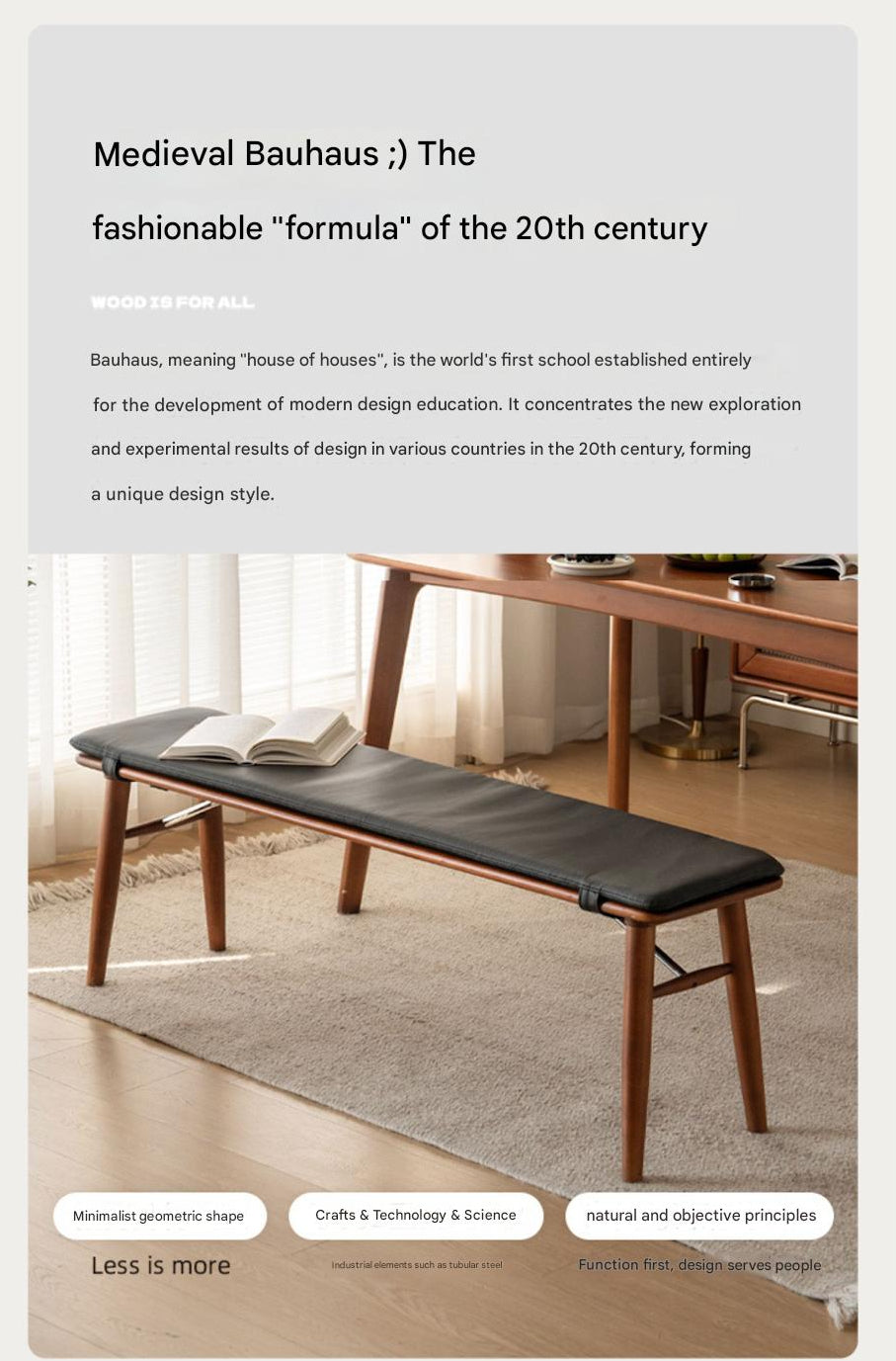 Beech Solid Wood Medieval Style Bench.