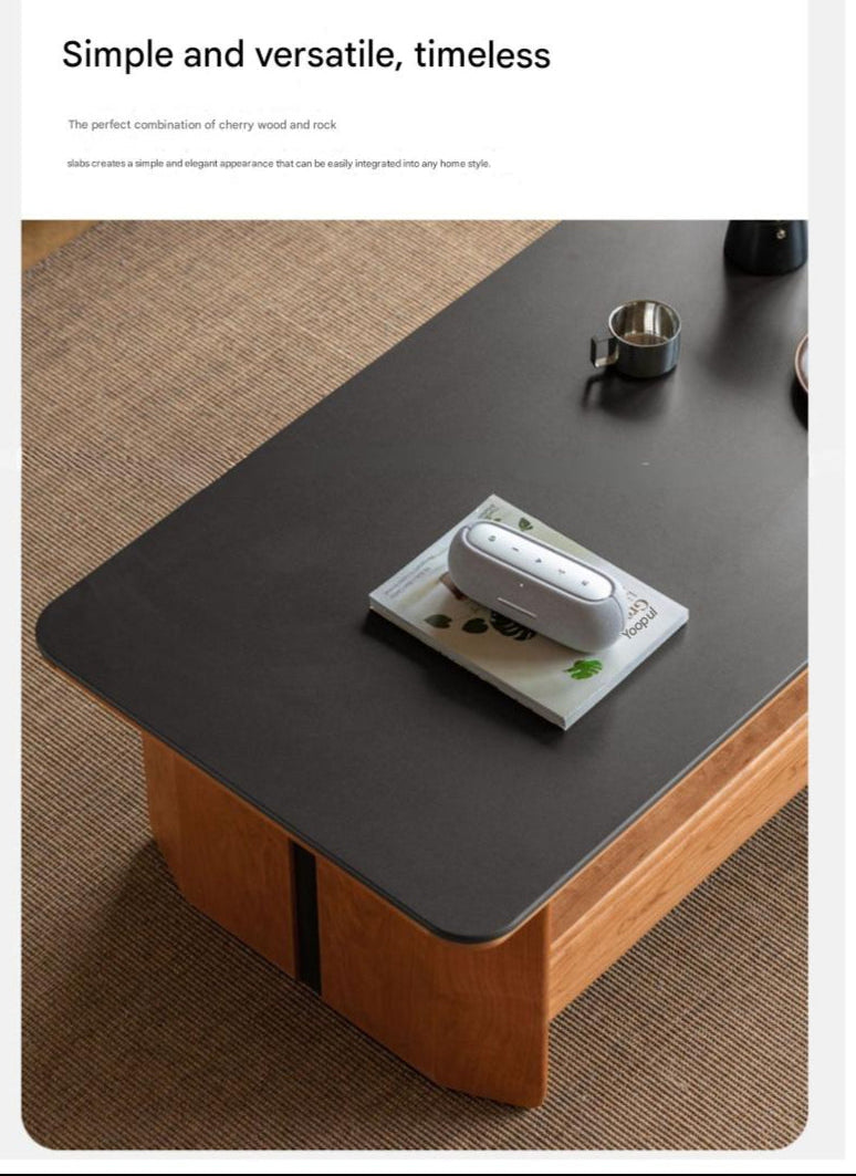 Cherry Solid Wood Modern Rock Plate Coffee Table.