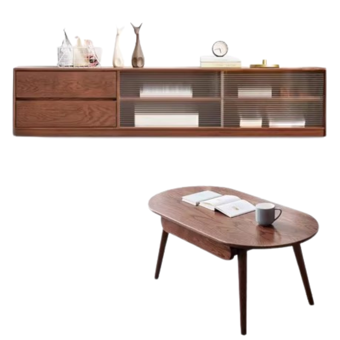 Oak, Rubber Solid Wood TV Cabinet Floor Combination,