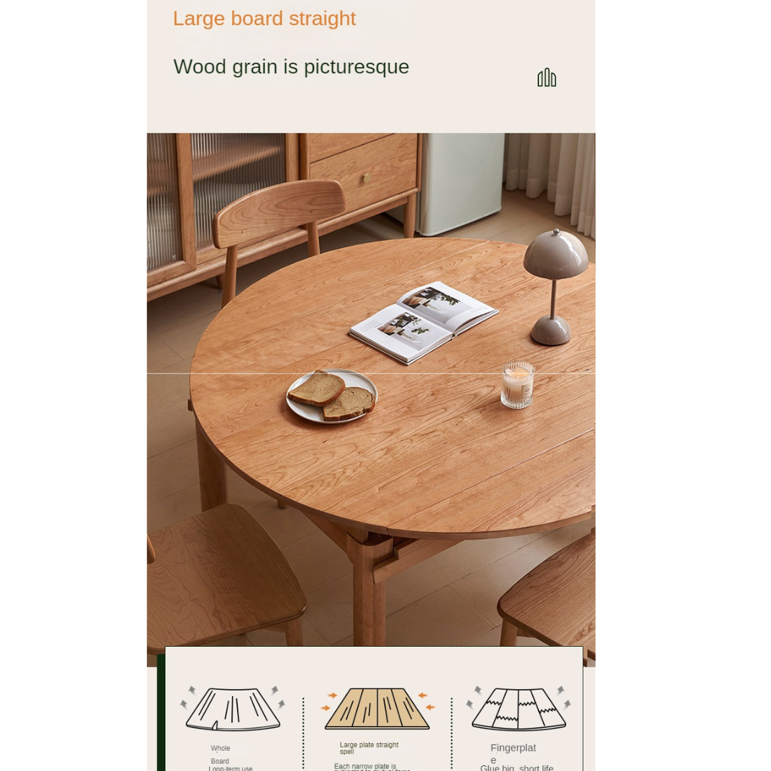 Cherry Solid Wood Retractable Folding Round Table