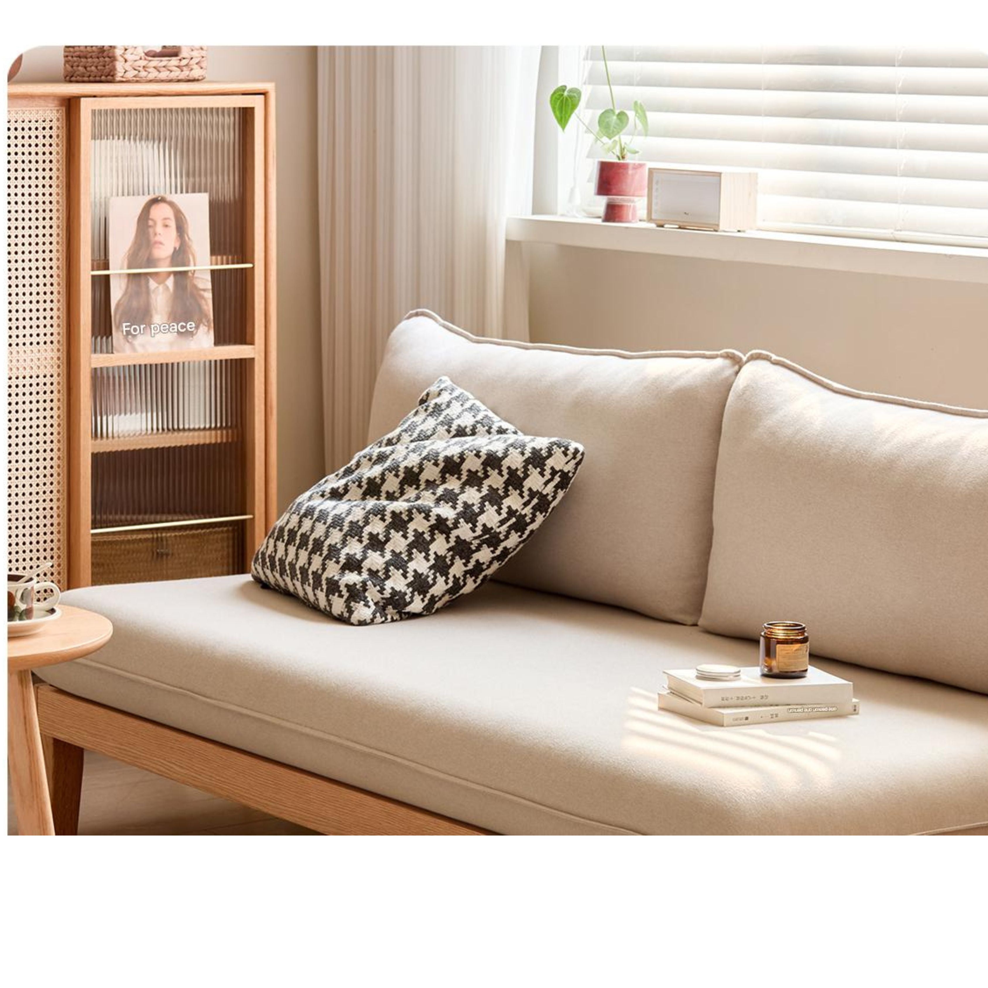 Oak Solid wood Armless Straight Fabric Sofa.