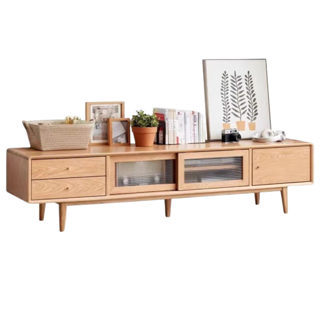 Oak, Ash Solid Wood TV Stand Sliding Door