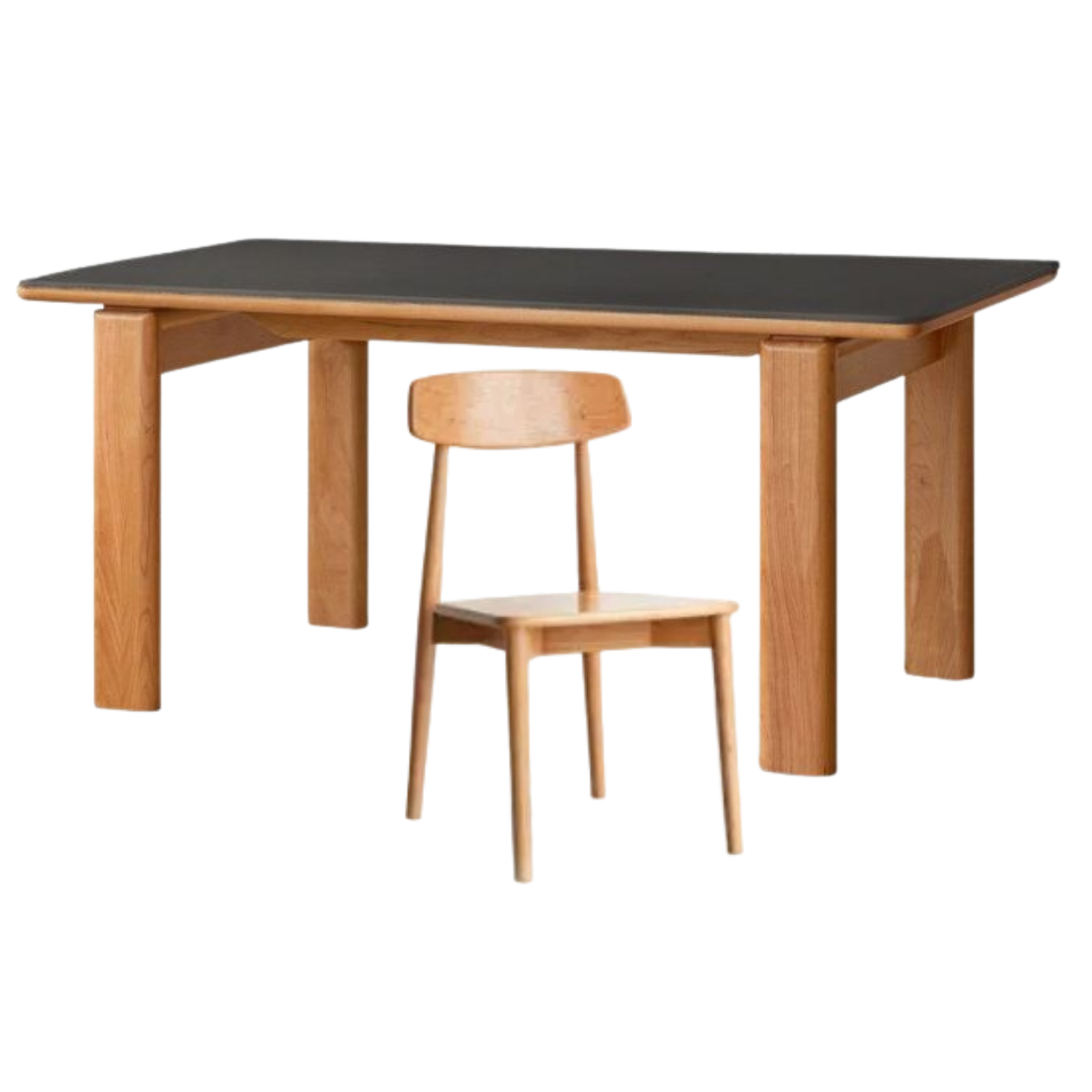 Cherry Solid Wood Vintage Style Slab Dining Table with Sintered Stone Top