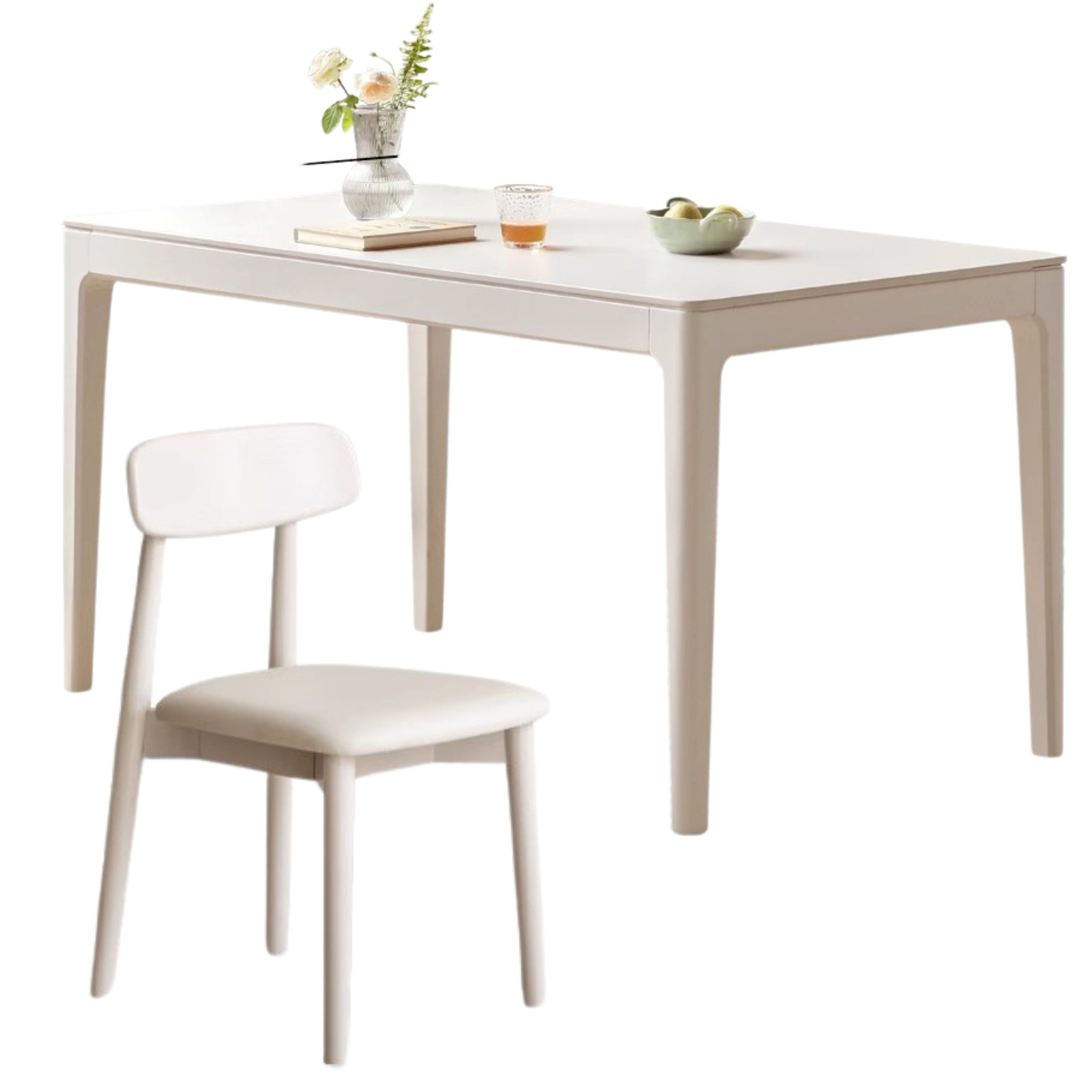 Birch Solid Wood Rock Plate White Cream Dining Table