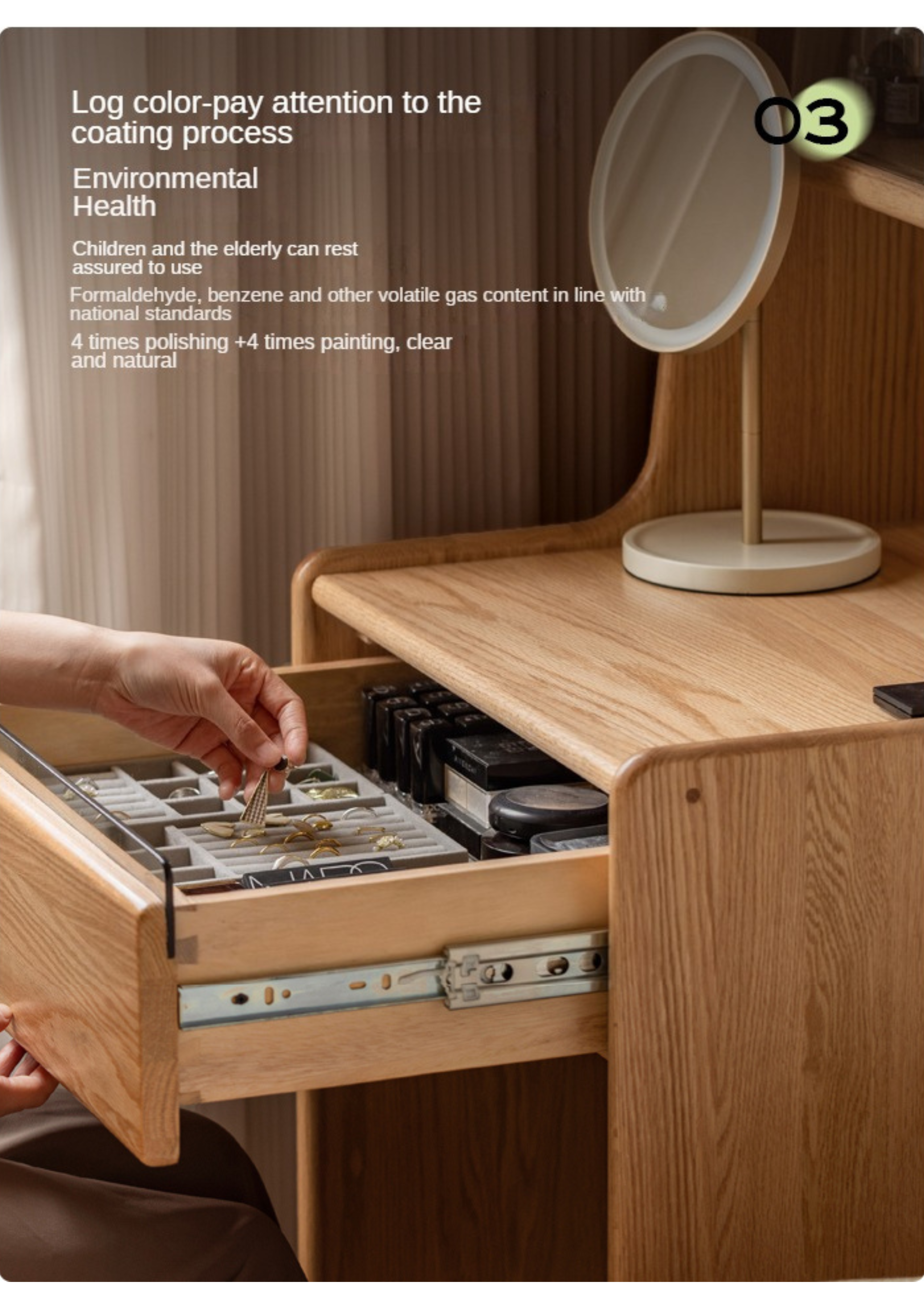 Oak, Solid Rubberwood Modern Vanity Table