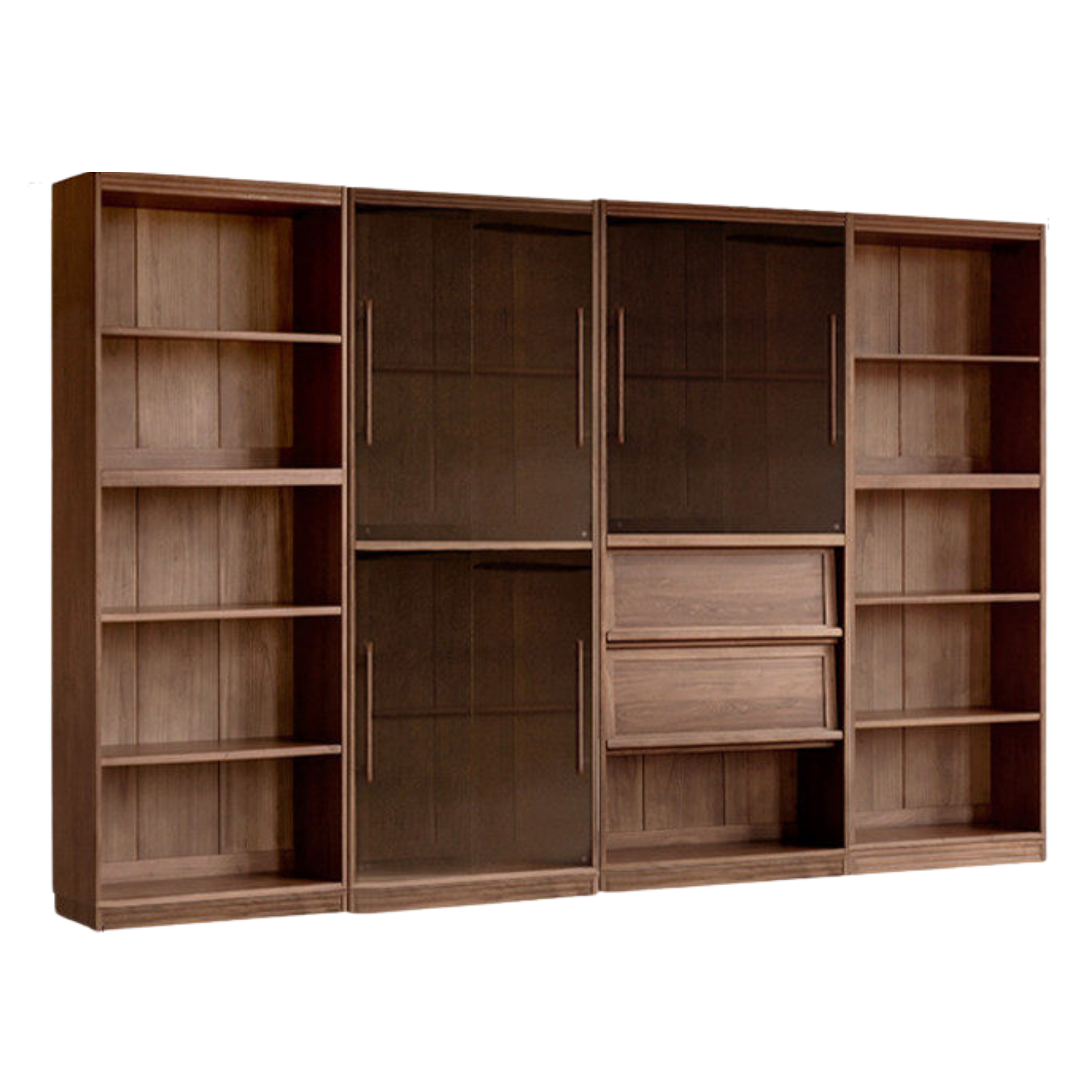 Solid Longan Hardwood, Ash Solid Wood Bookcase with Floor-to-Deck and Wall-Mounted Display Cabinet