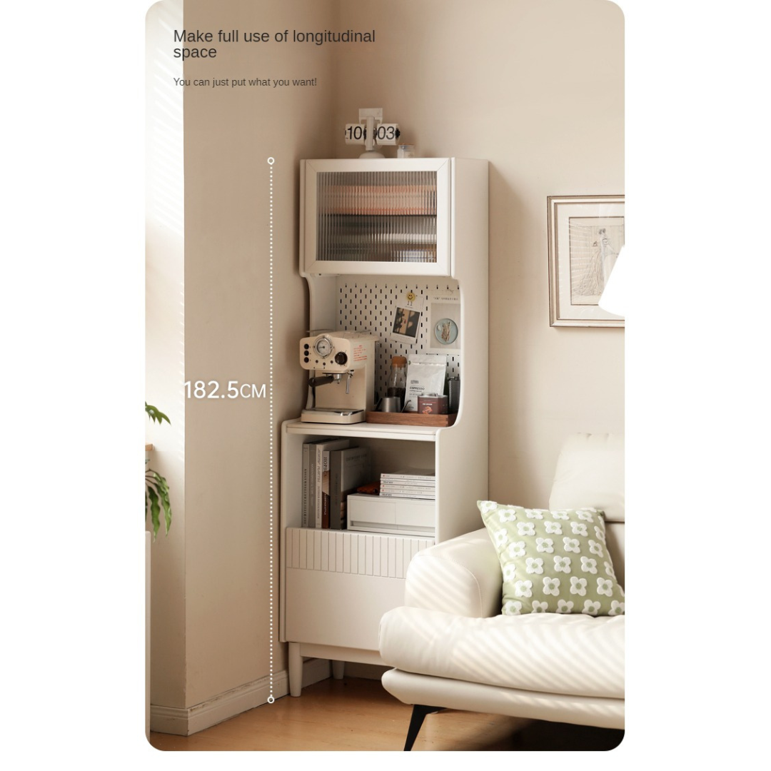 Poplar Solid Wood Sideboard Narrow Cream Style
