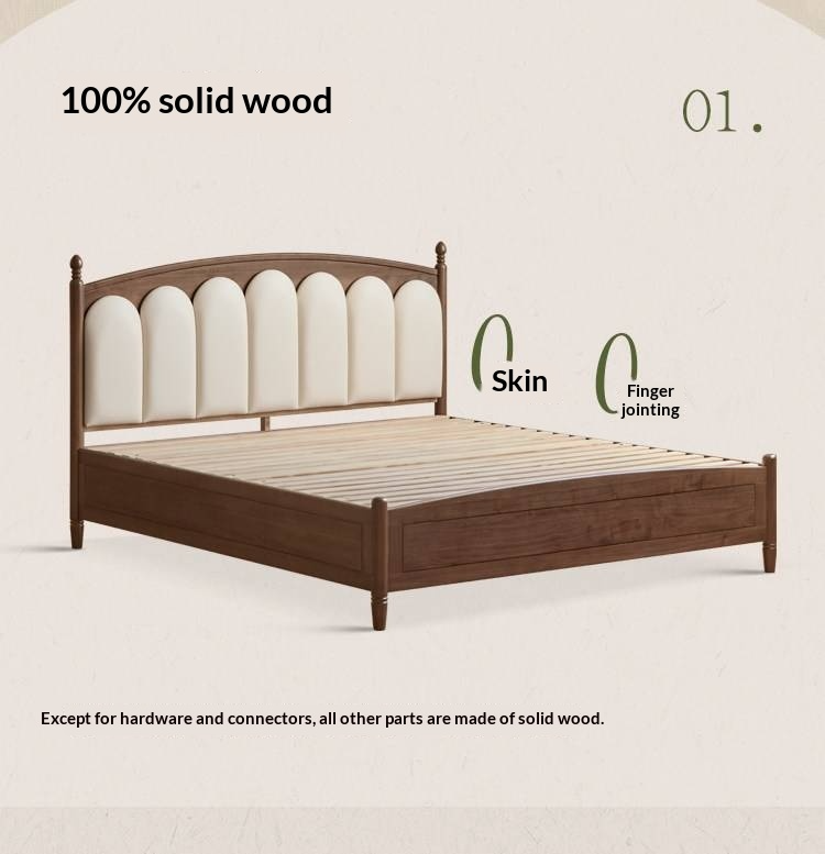 Black Walnut Solid Wood Box Bed — French Retro Style with Genuine Leather and Piano Key Design