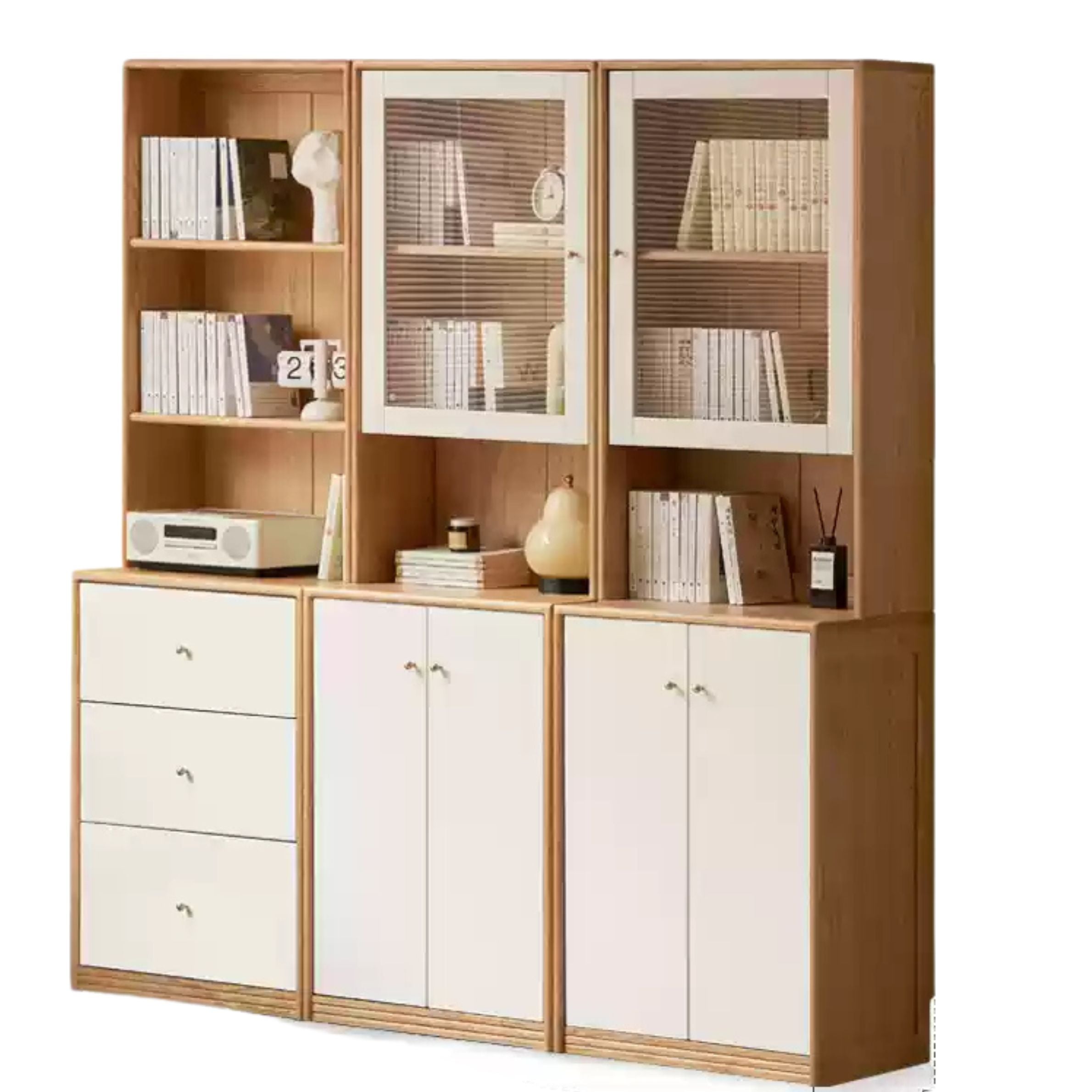 Solid Rubberwood, Oak Solid Wood Combination Bookcase.