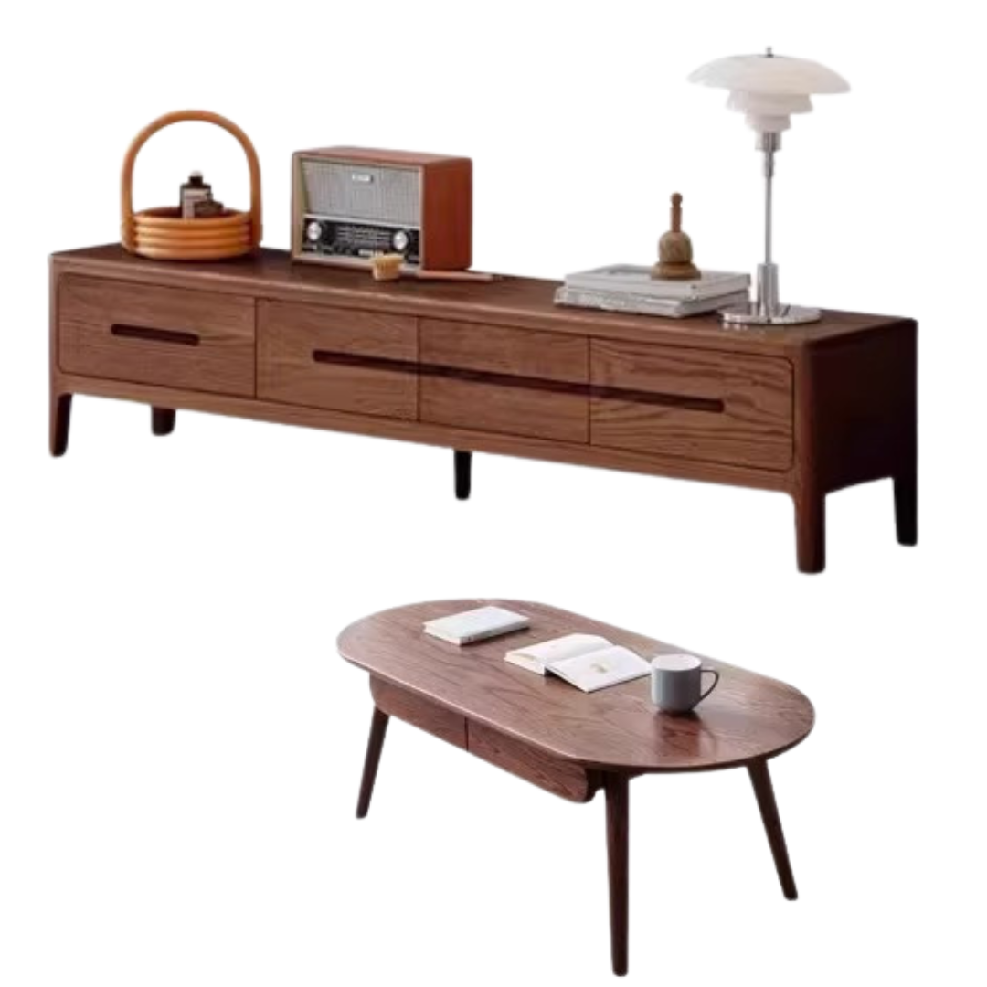 Oak Solid Wood Four-drawer TV Stand.
