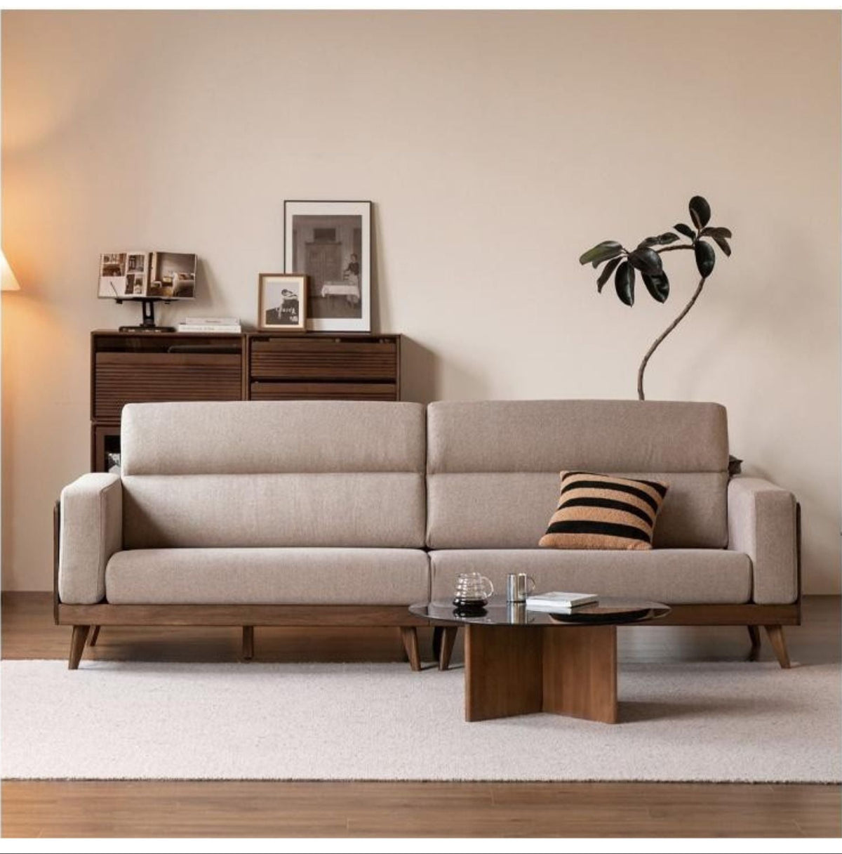 Black Walnut, Oak, Ash Solid Wood fabric sofa high back
