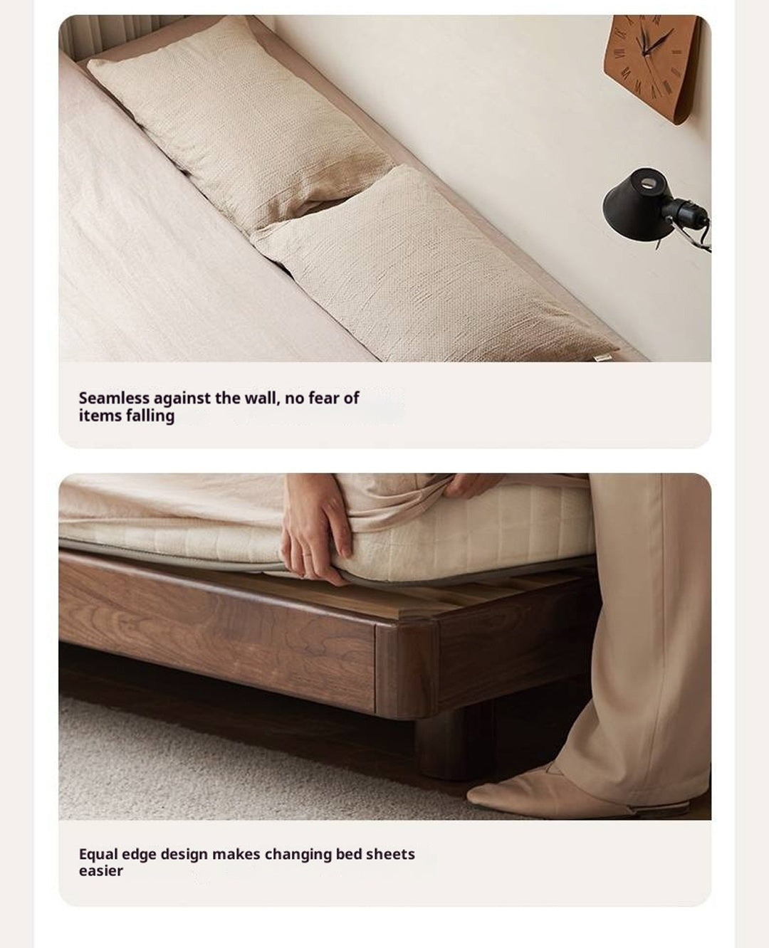 Black Walnut Solid Wood Platform Bed, Headboard-Free Bed