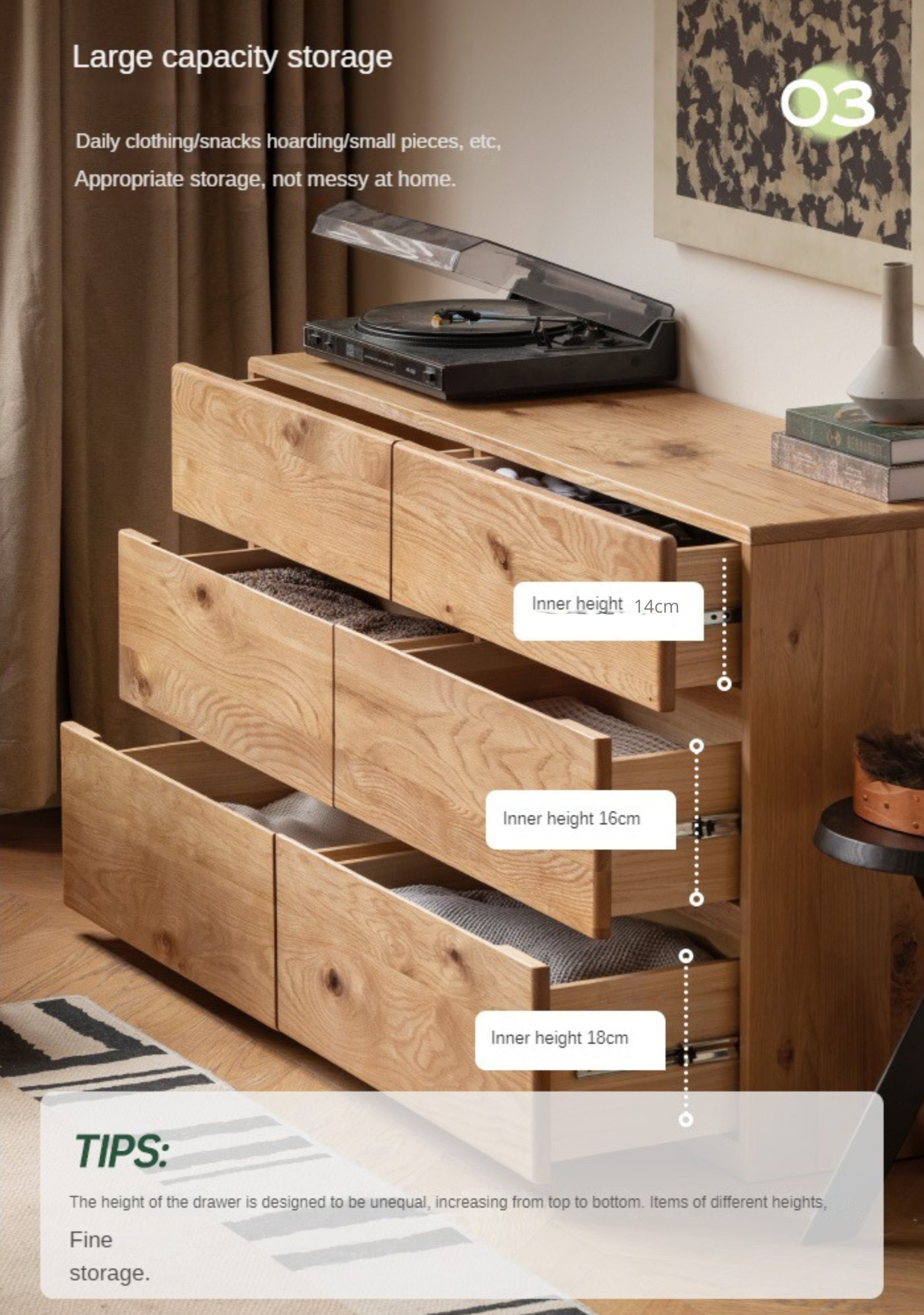 White Oak Solid Wood Wabi-Sabi Style Drawers Cabinet
