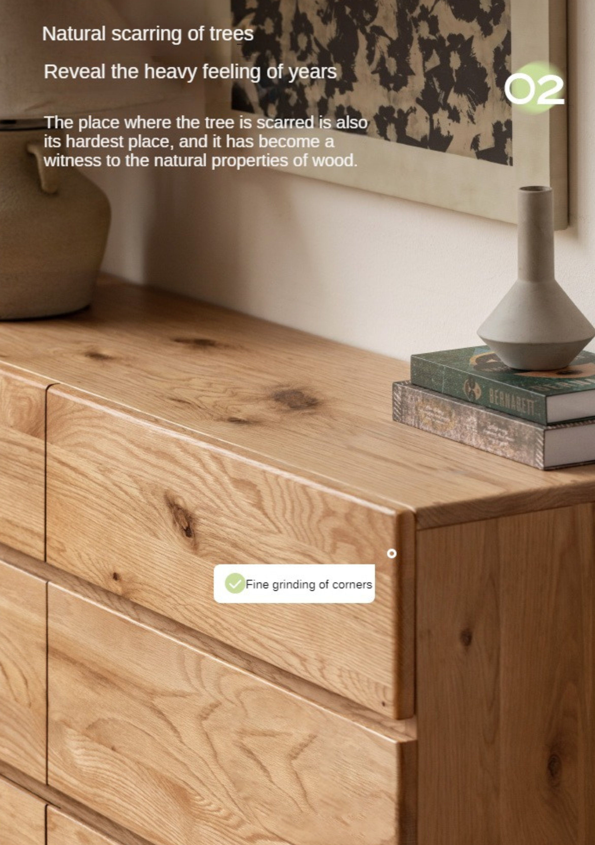 White Oak Solid Wood Wabi-Sabi Style Drawers Cabinet