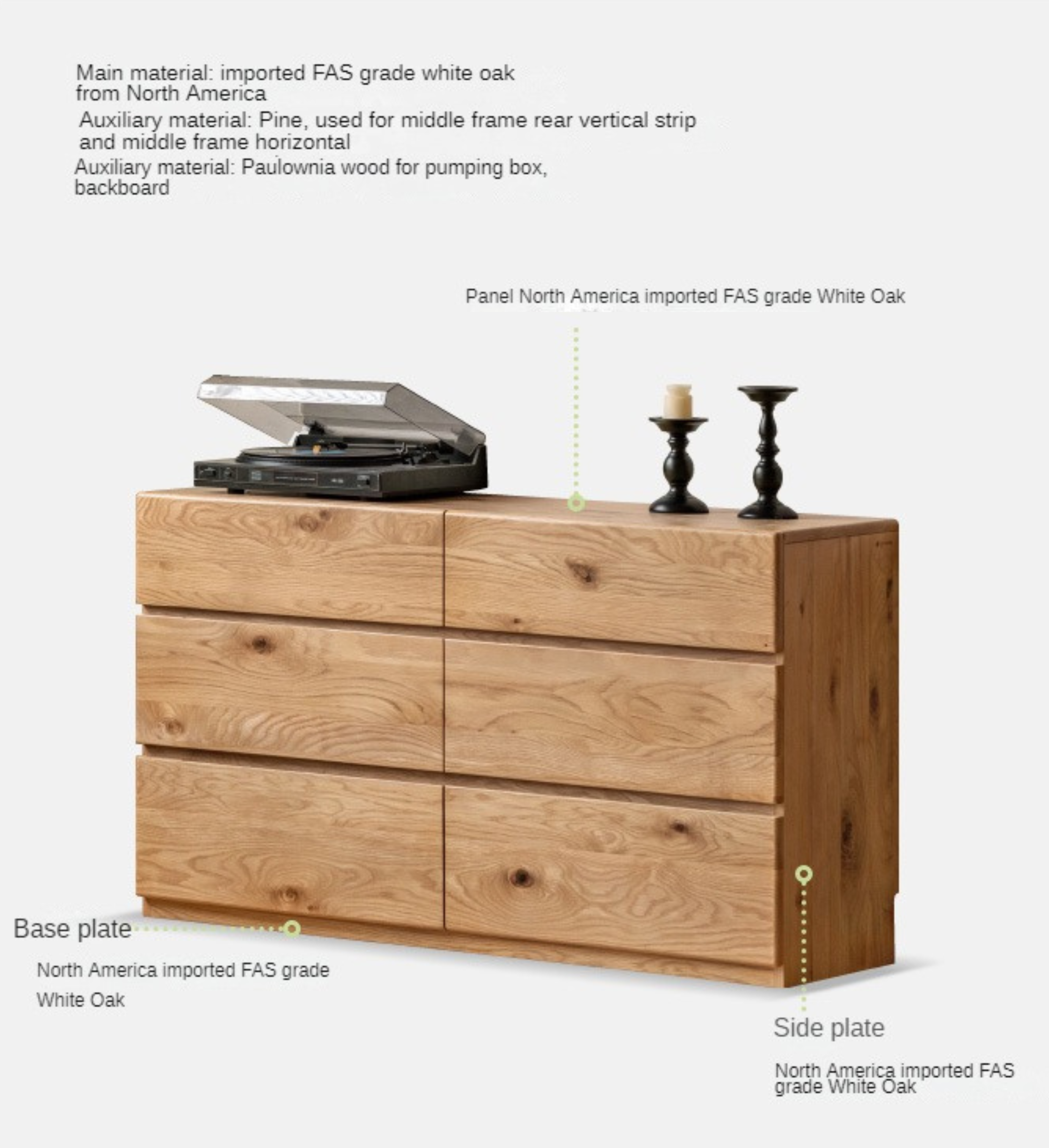 White Oak Solid Wood Wabi-Sabi Style Drawers Cabinet