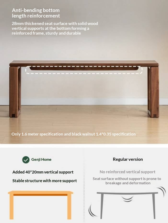 Black Walnut, Oak Solid Wood Long Bench