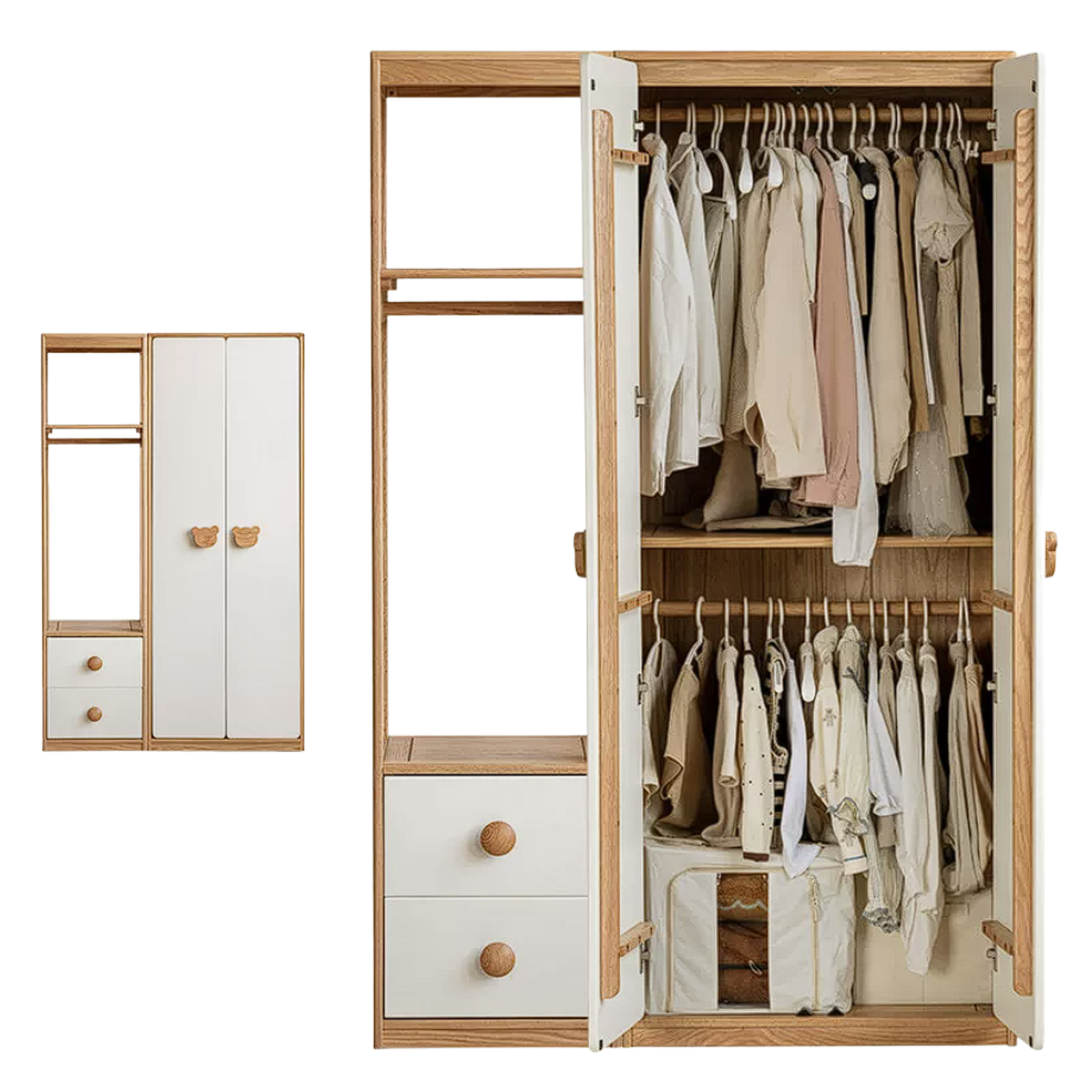 Oak Solid Wood Kids Wardrobe Combination