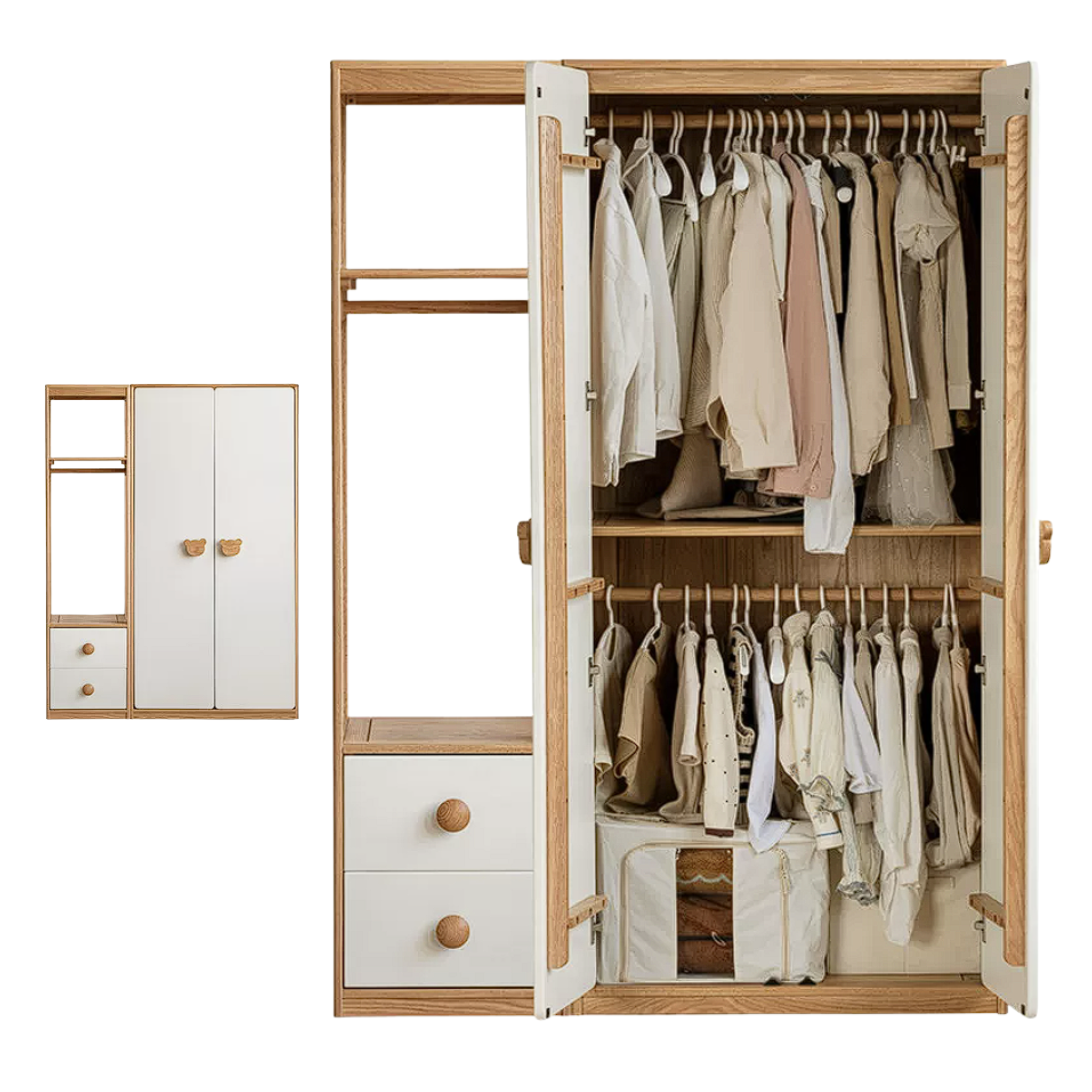 Oak Solid Wood Kids Wardrobe Combination