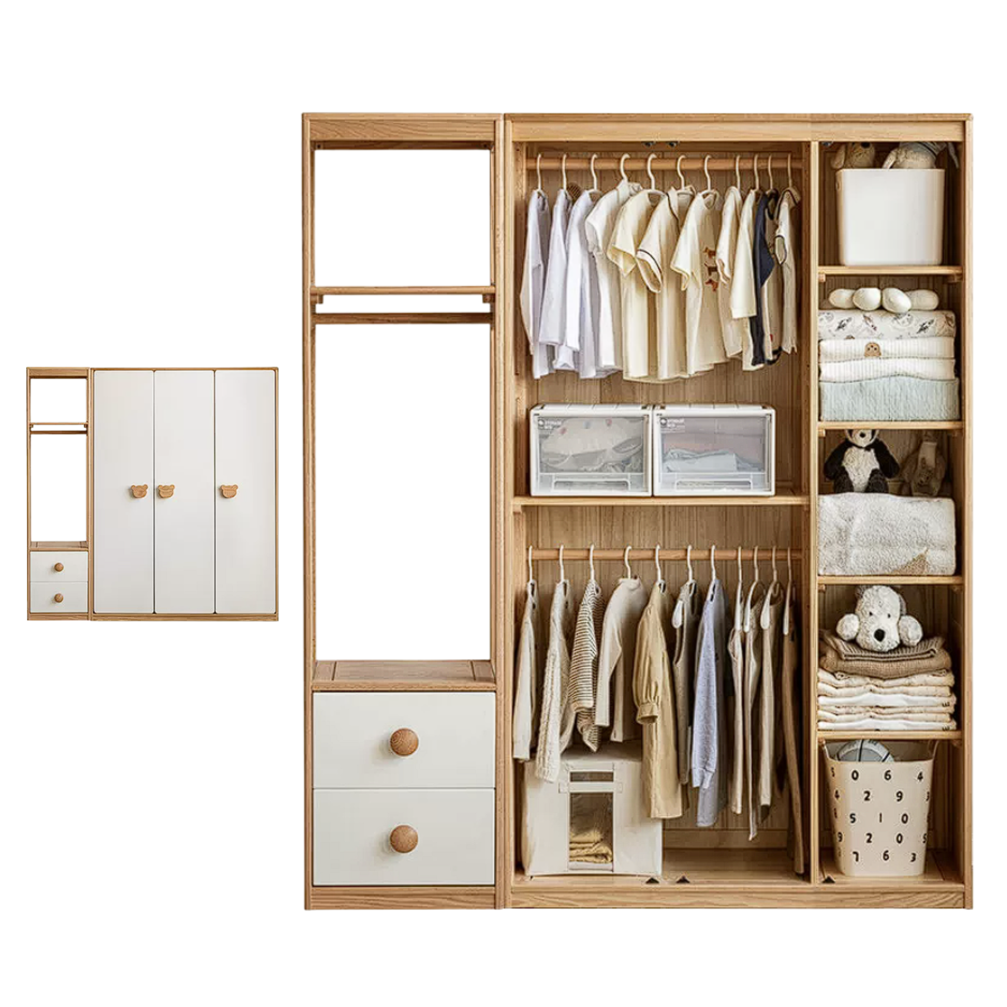 Oak Solid Wood Kids Wardrobe Combination