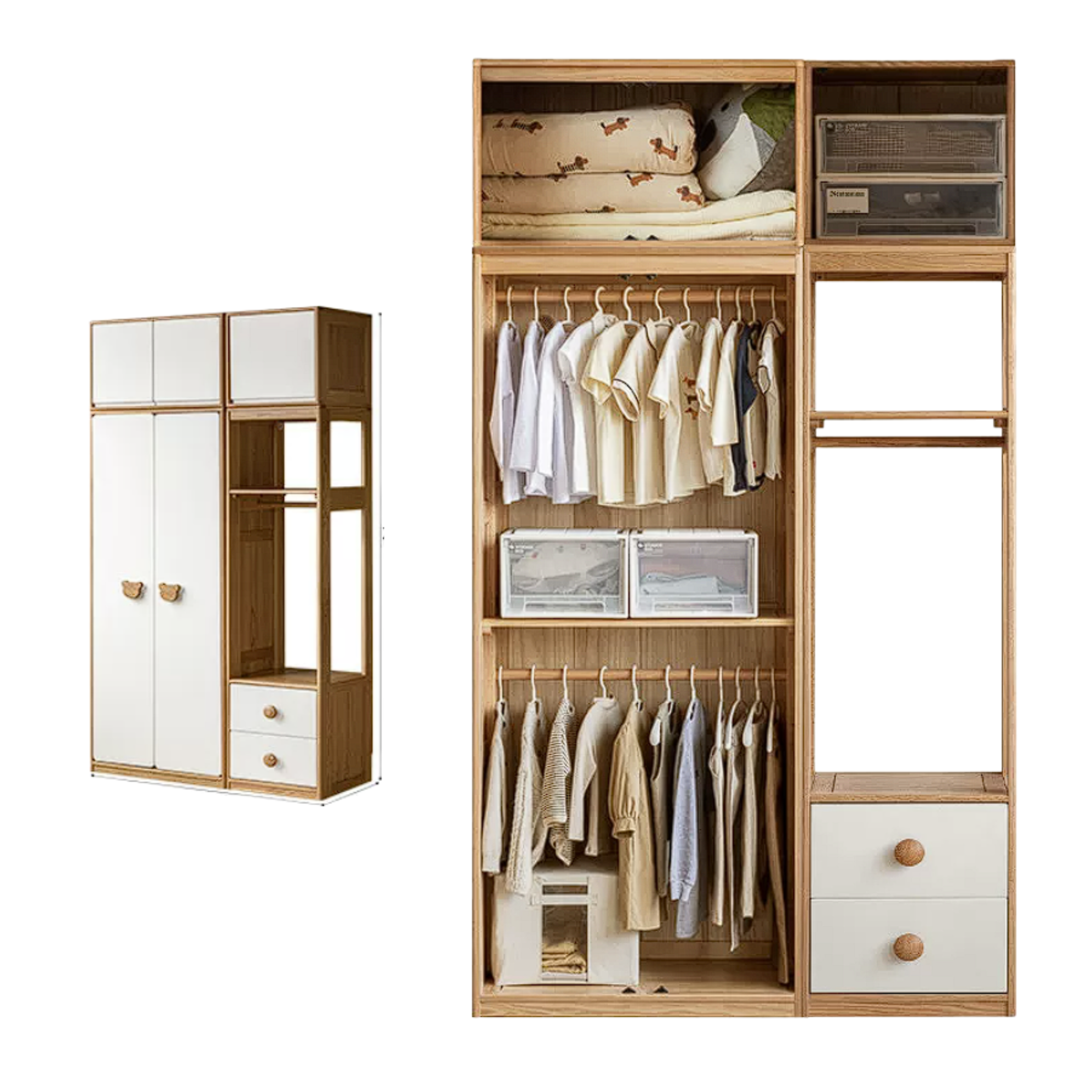 Oak Solid Wood Kids Wardrobe Combination