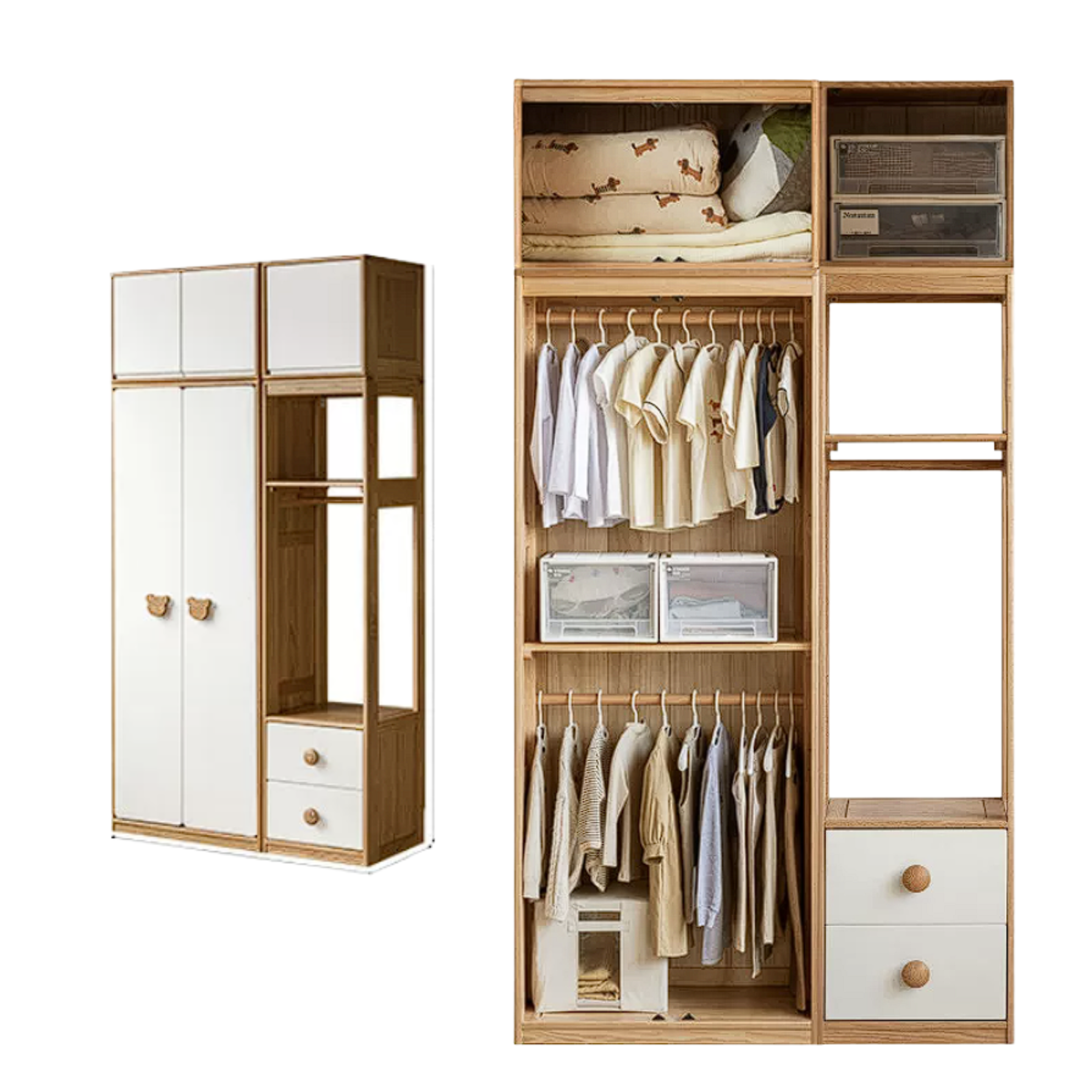 Oak Solid Wood Kids Wardrobe Combination