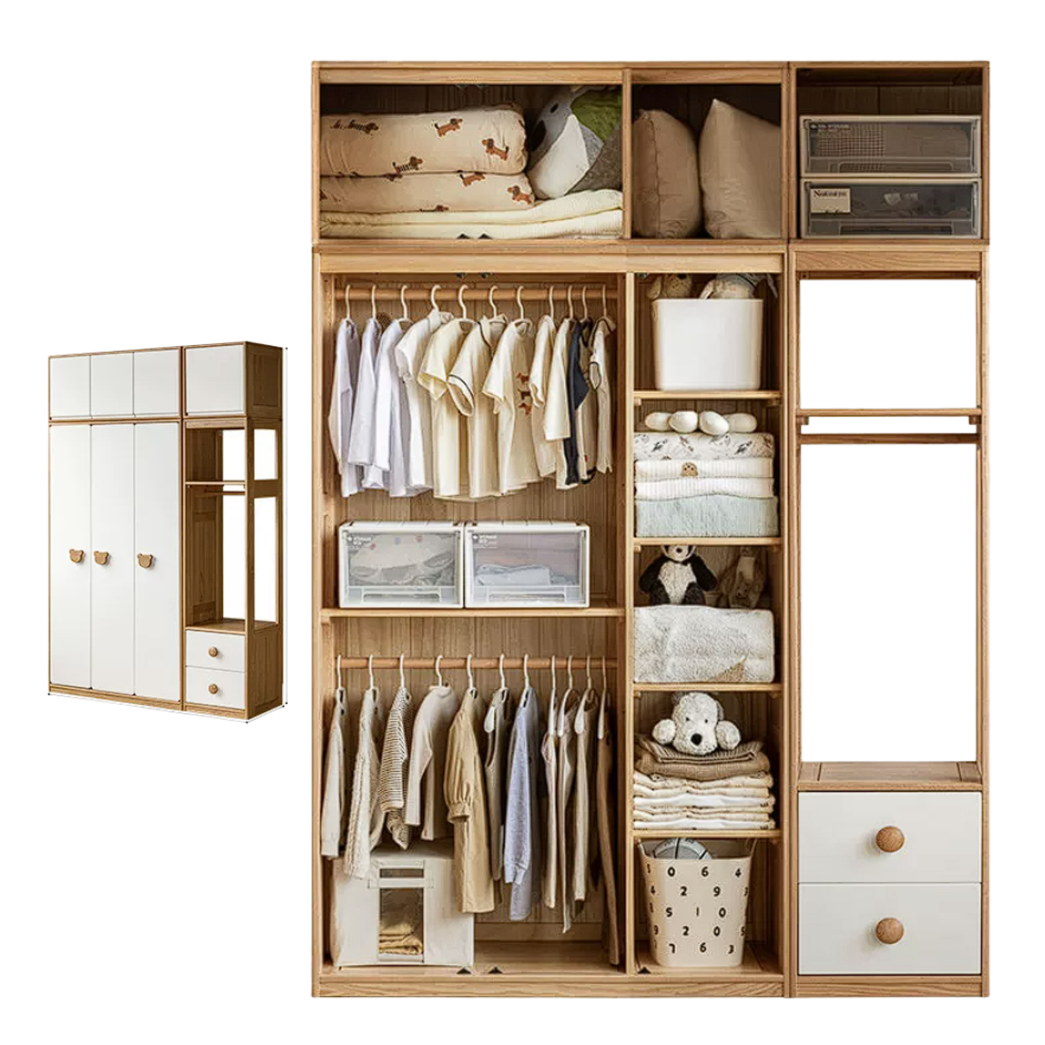 Oak Solid Wood Kids Wardrobe Combination