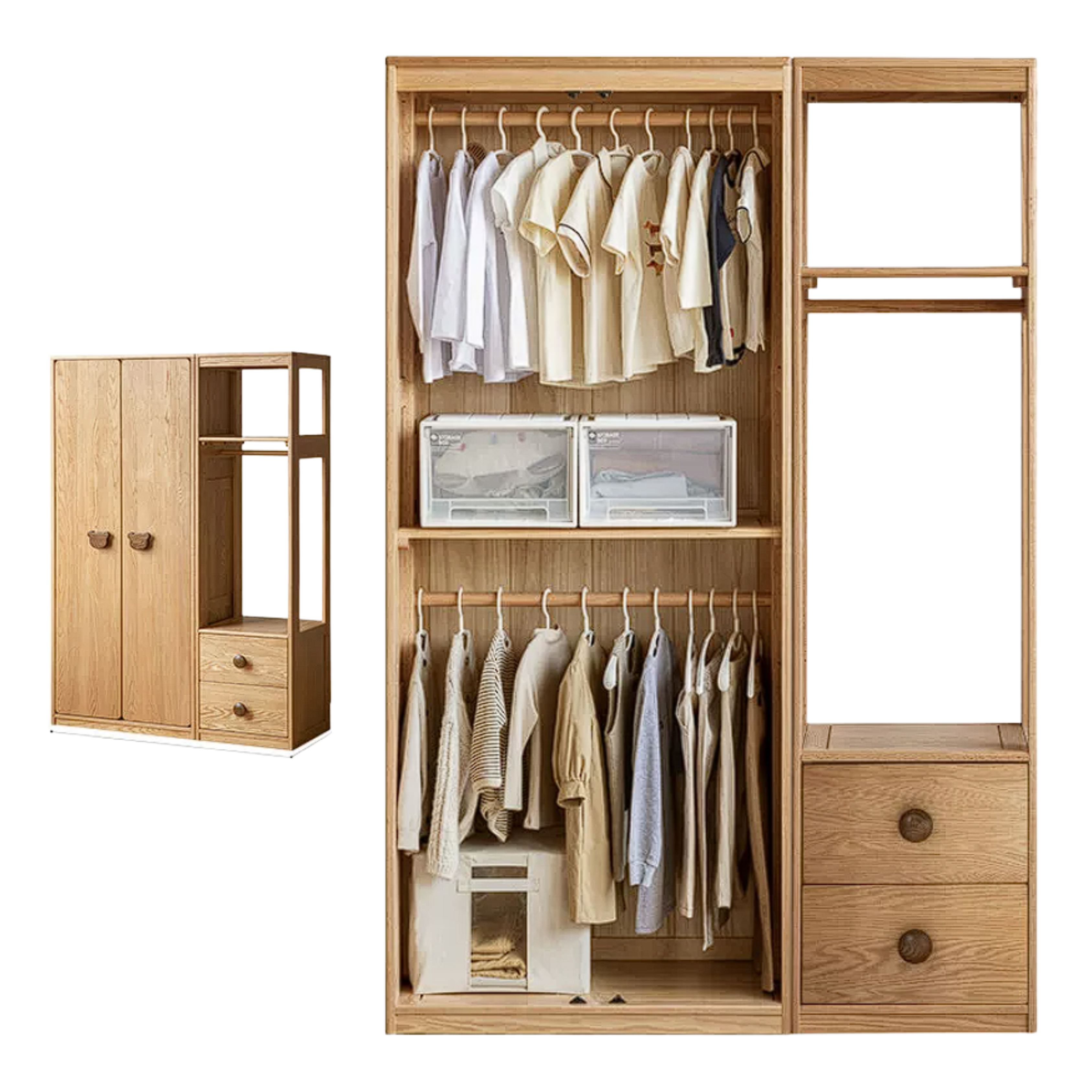 Oak Solid Wood Kids Wardrobe Combination