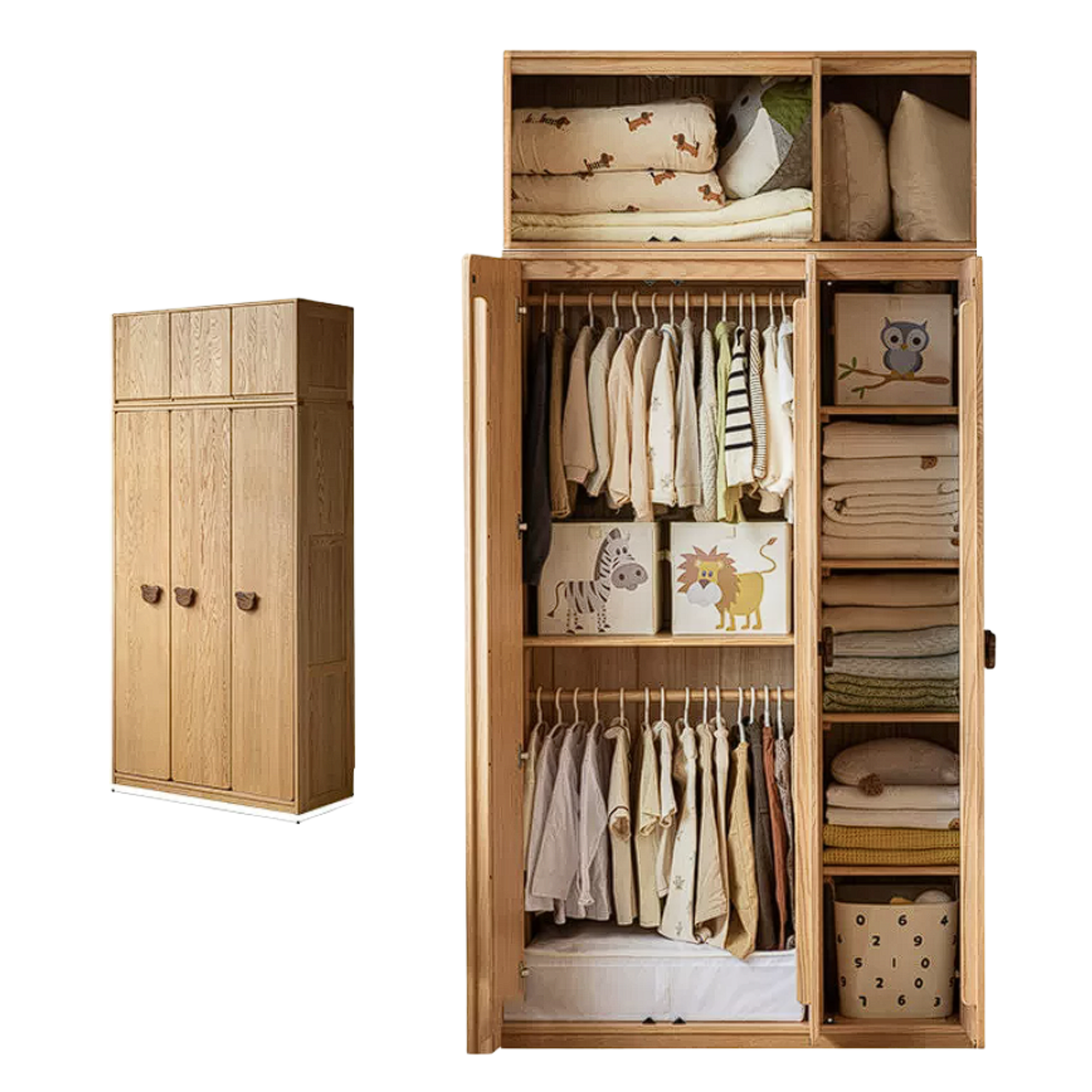 Oak Solid Wood Kids Wardrobe Combination