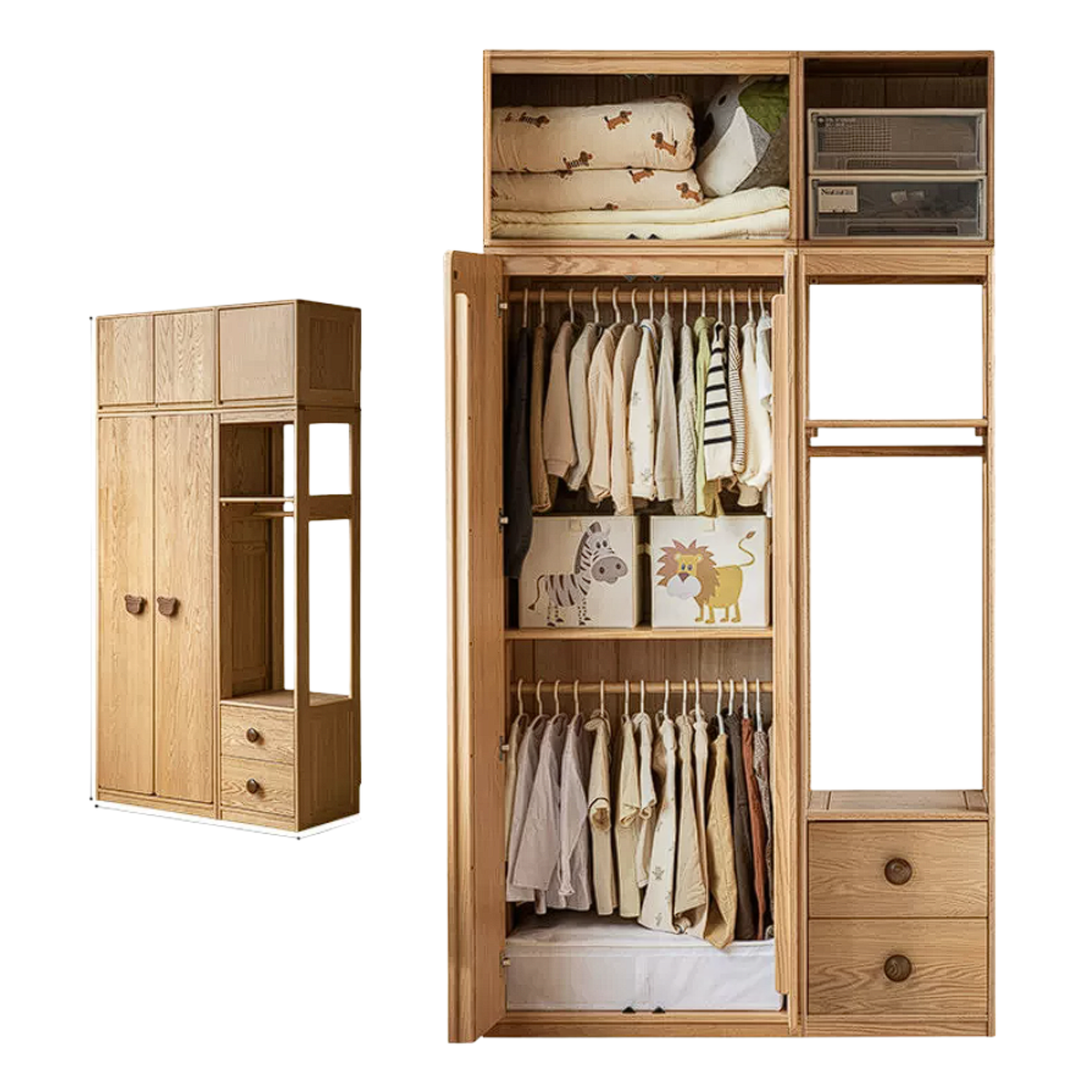 Oak Solid Wood Kids Wardrobe Combination