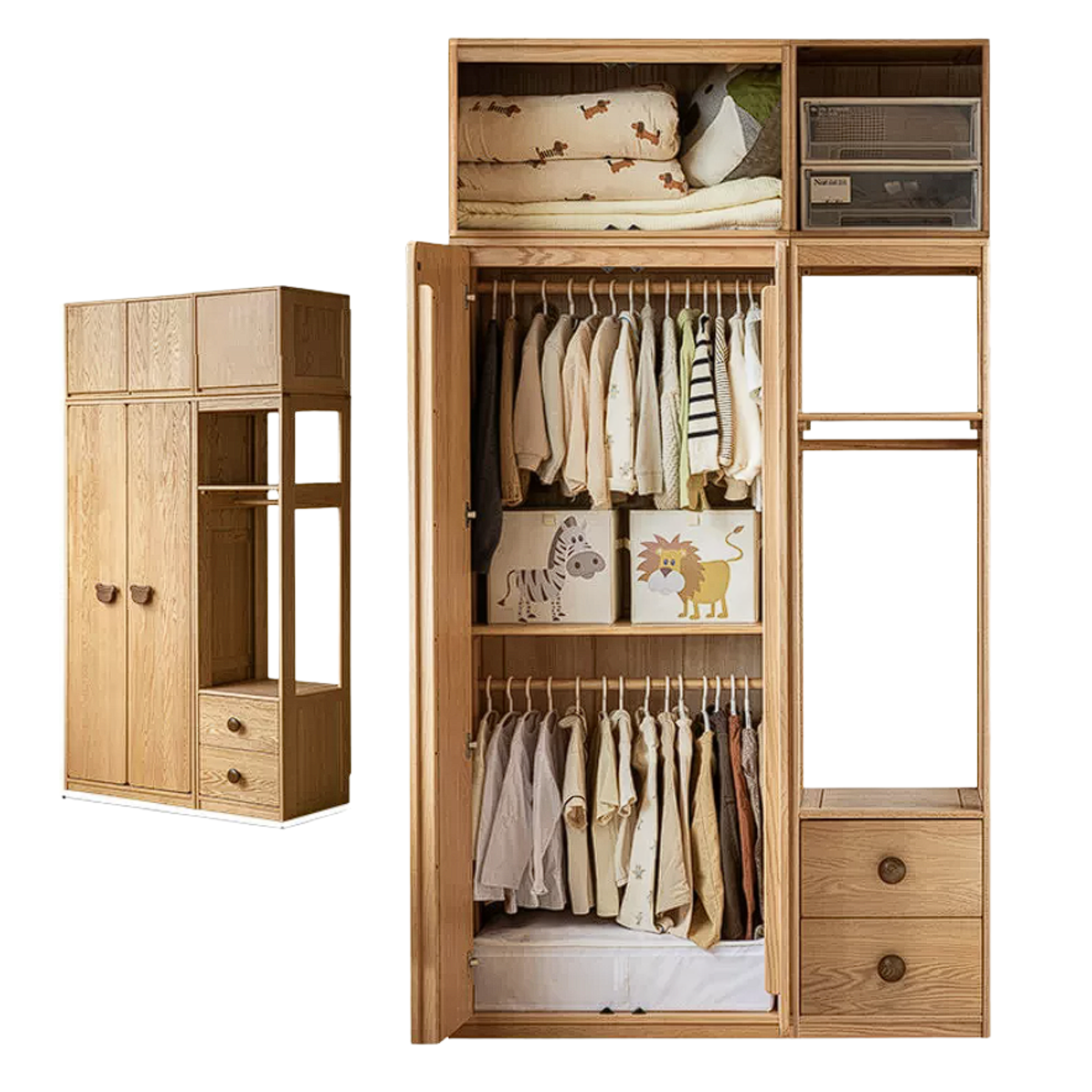 Oak Solid Wood Kids Wardrobe Combination