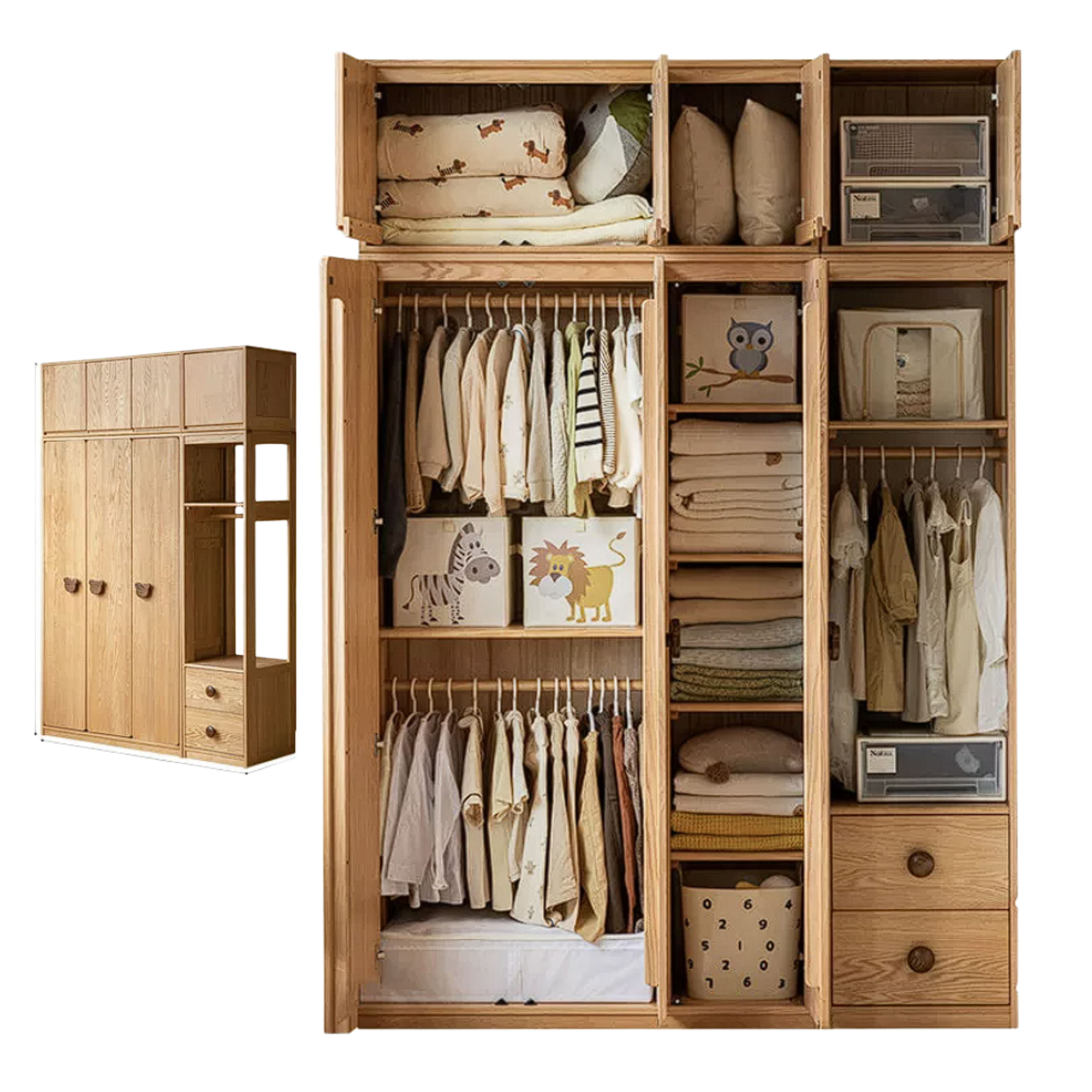 Oak Solid Wood Kids Wardrobe Combination