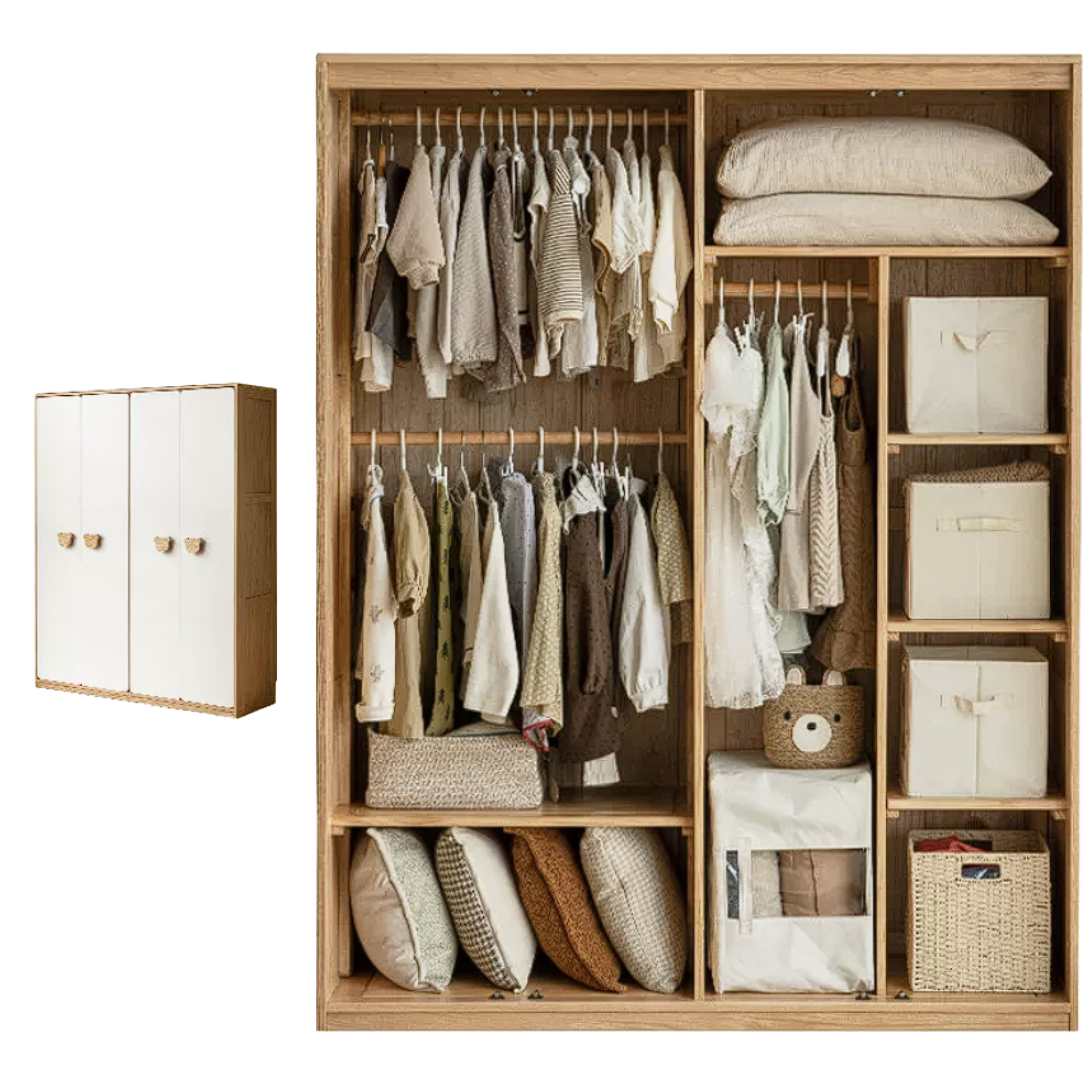 Oak Solid Wood Kids Wardrobe Combination