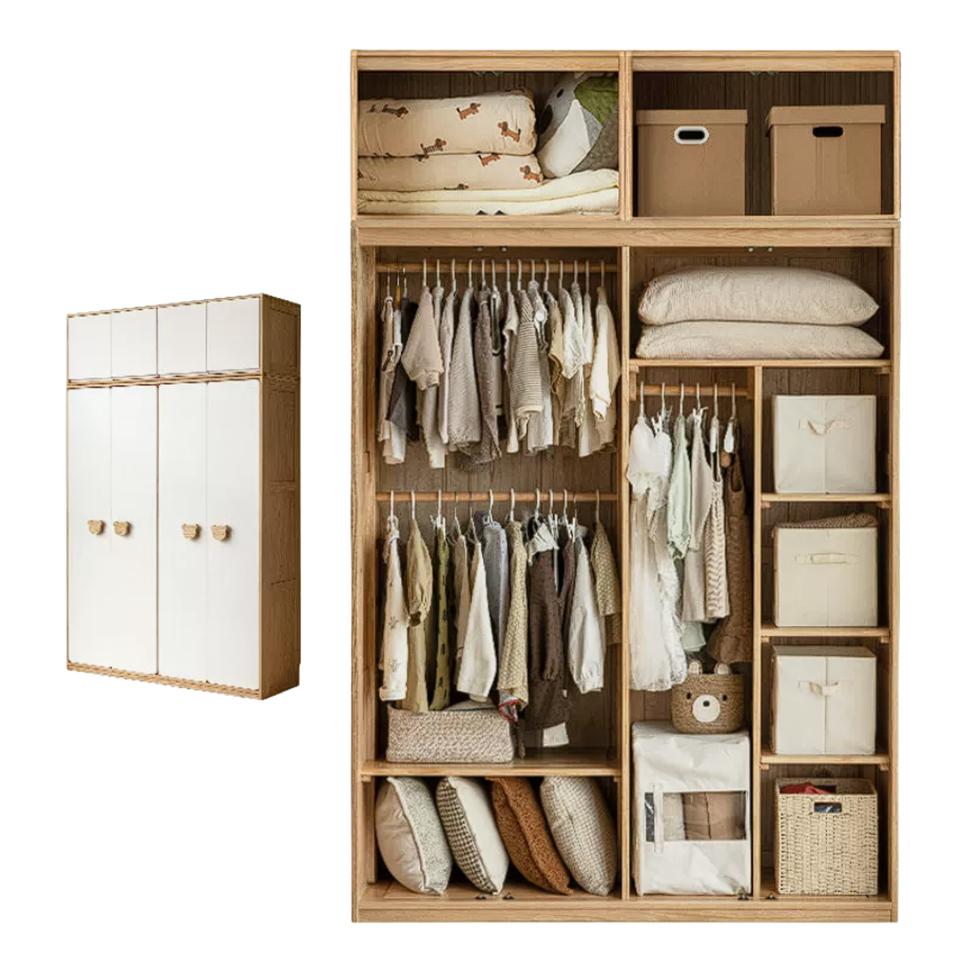 Oak Solid Wood Kids Wardrobe Combination