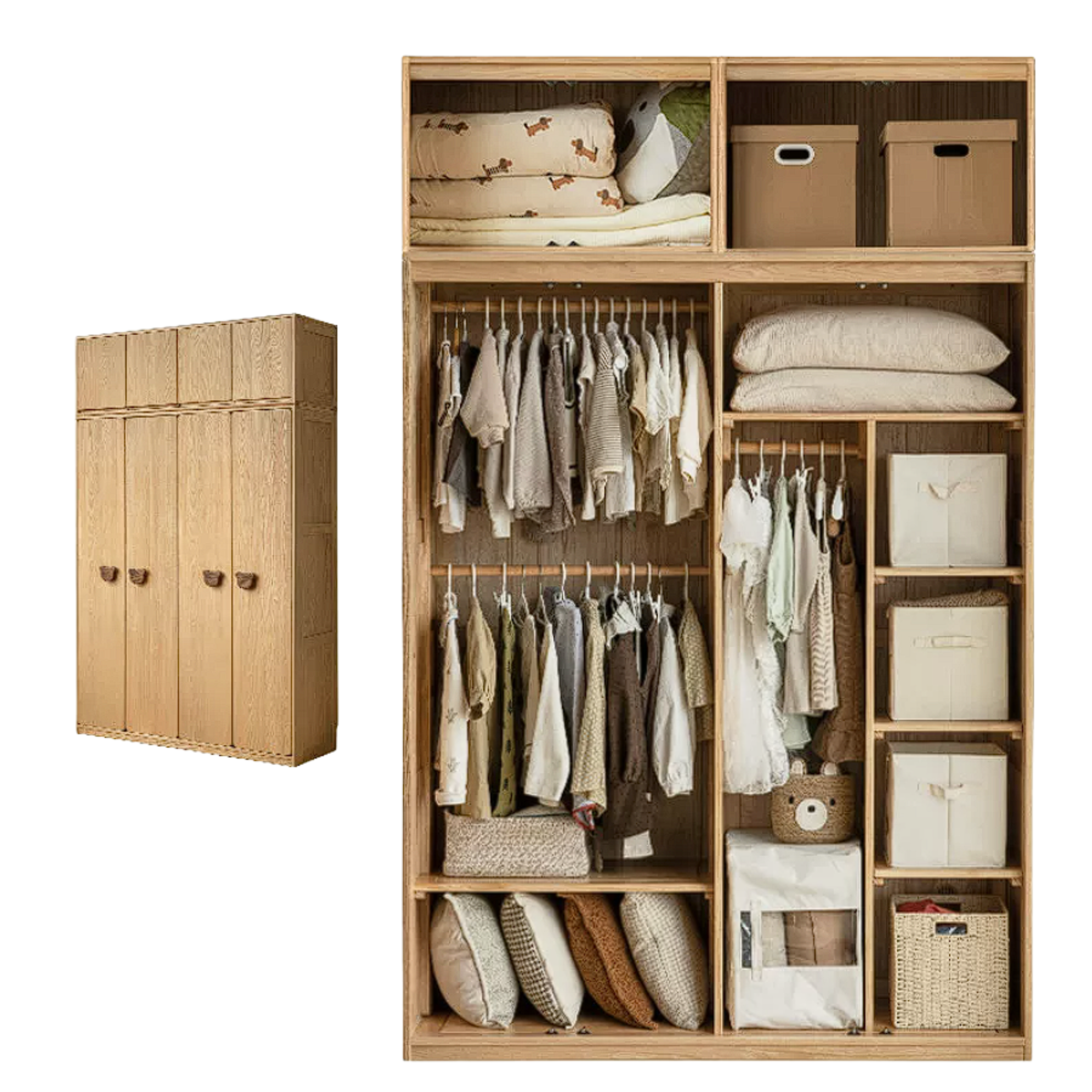 Oak Solid Wood Kids Wardrobe Combination