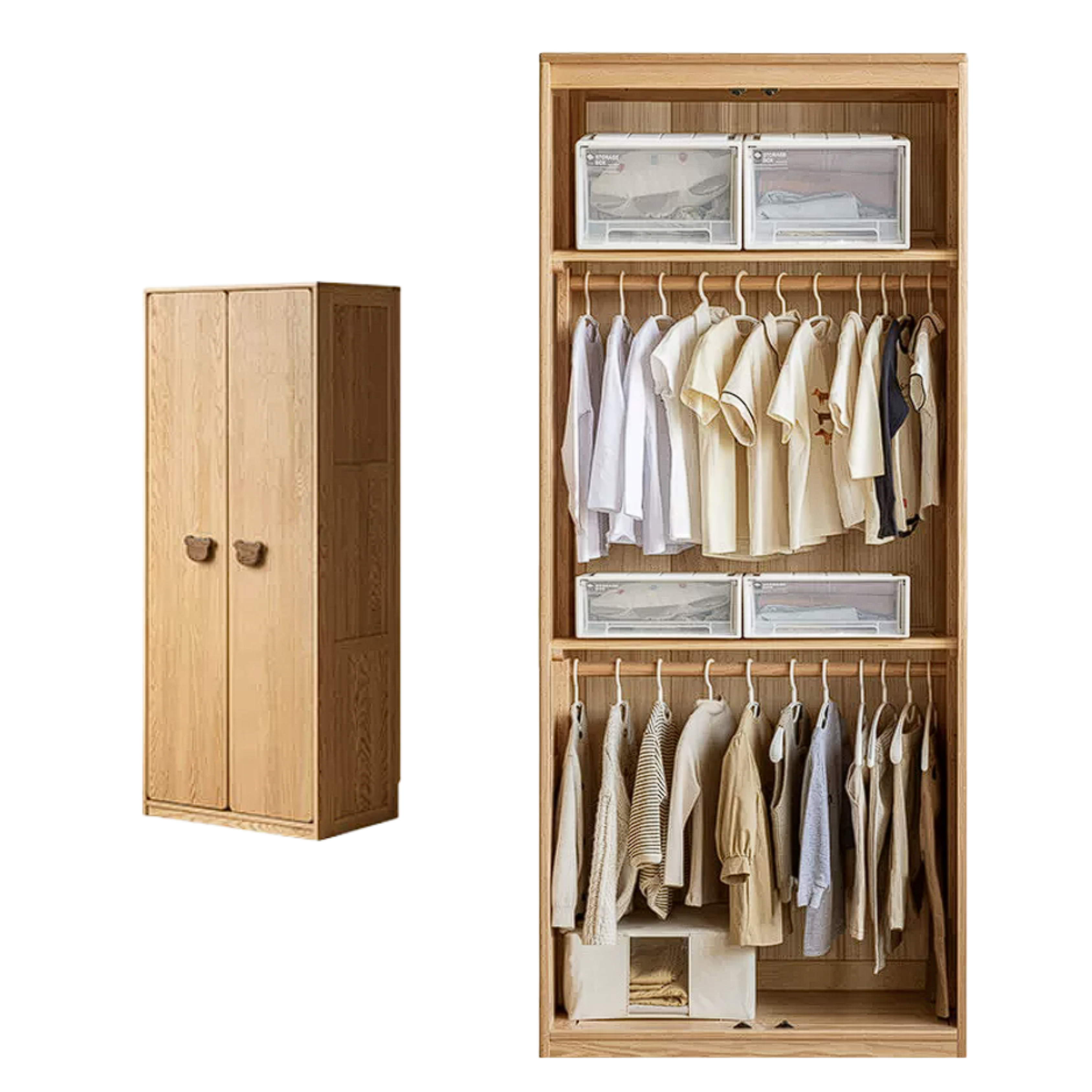 Oak Solid Wood Kids Wardrobe Combination