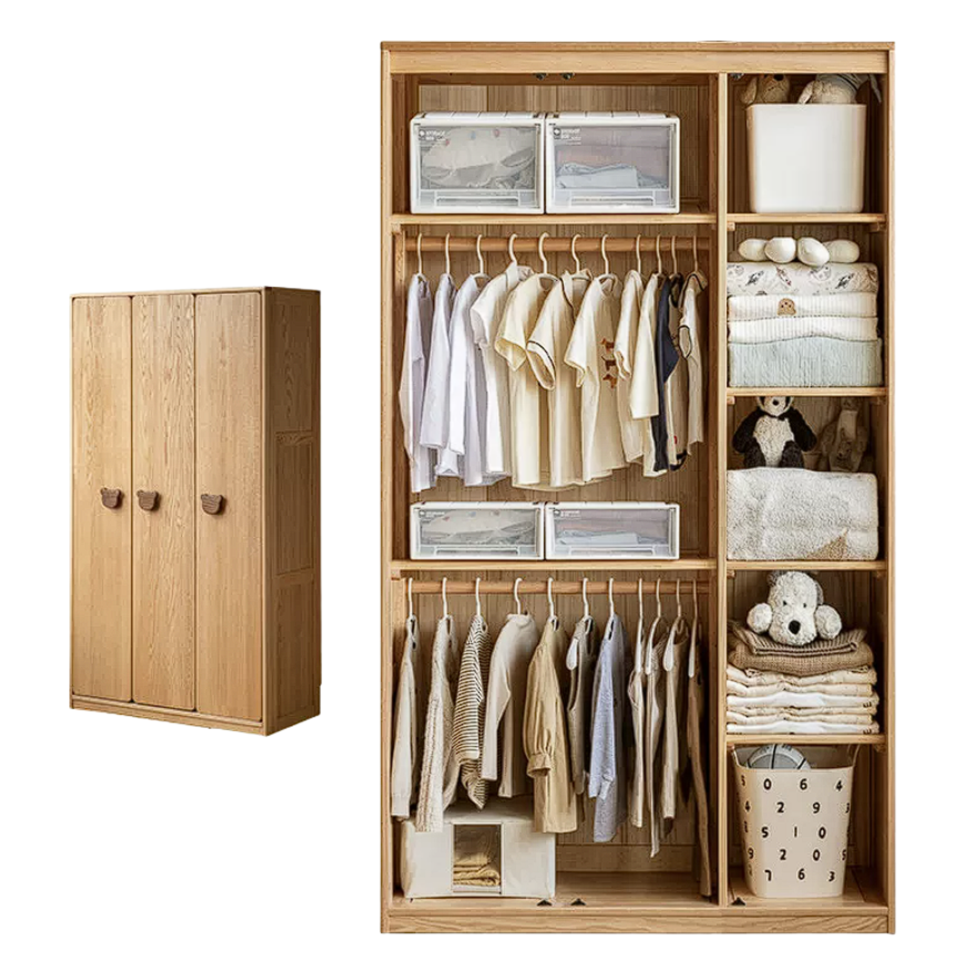 Oak Solid Wood Kids Wardrobe Combination