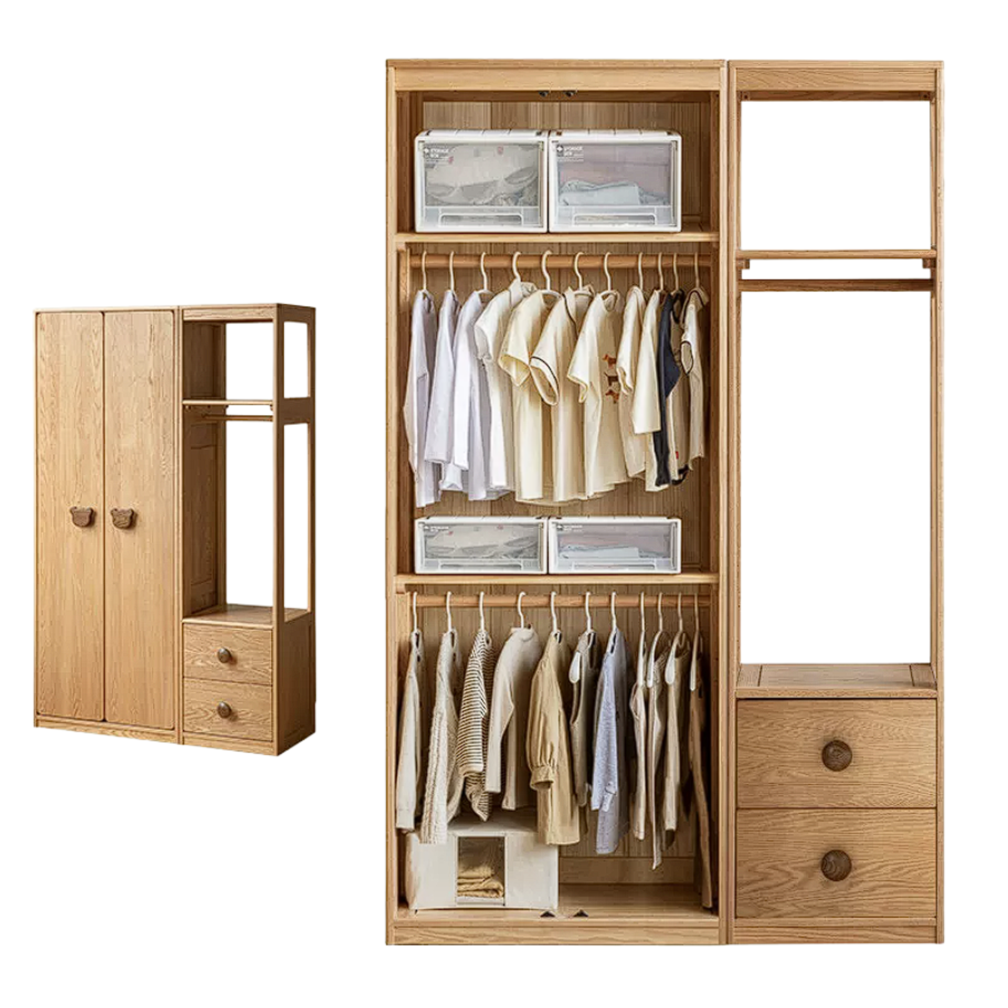 Oak Solid Wood Kids Wardrobe Combination
