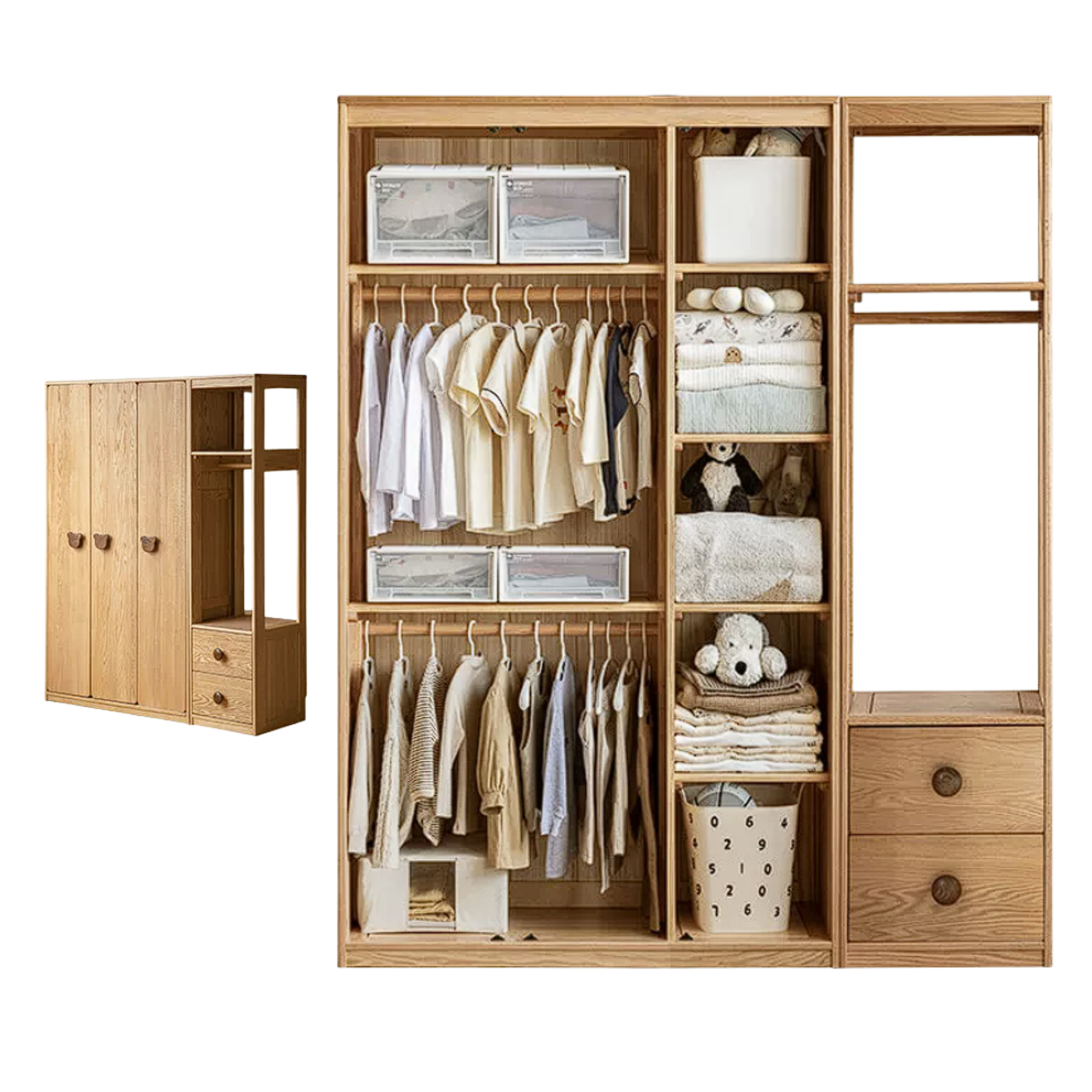 Oak Solid Wood Kids Wardrobe Combination
