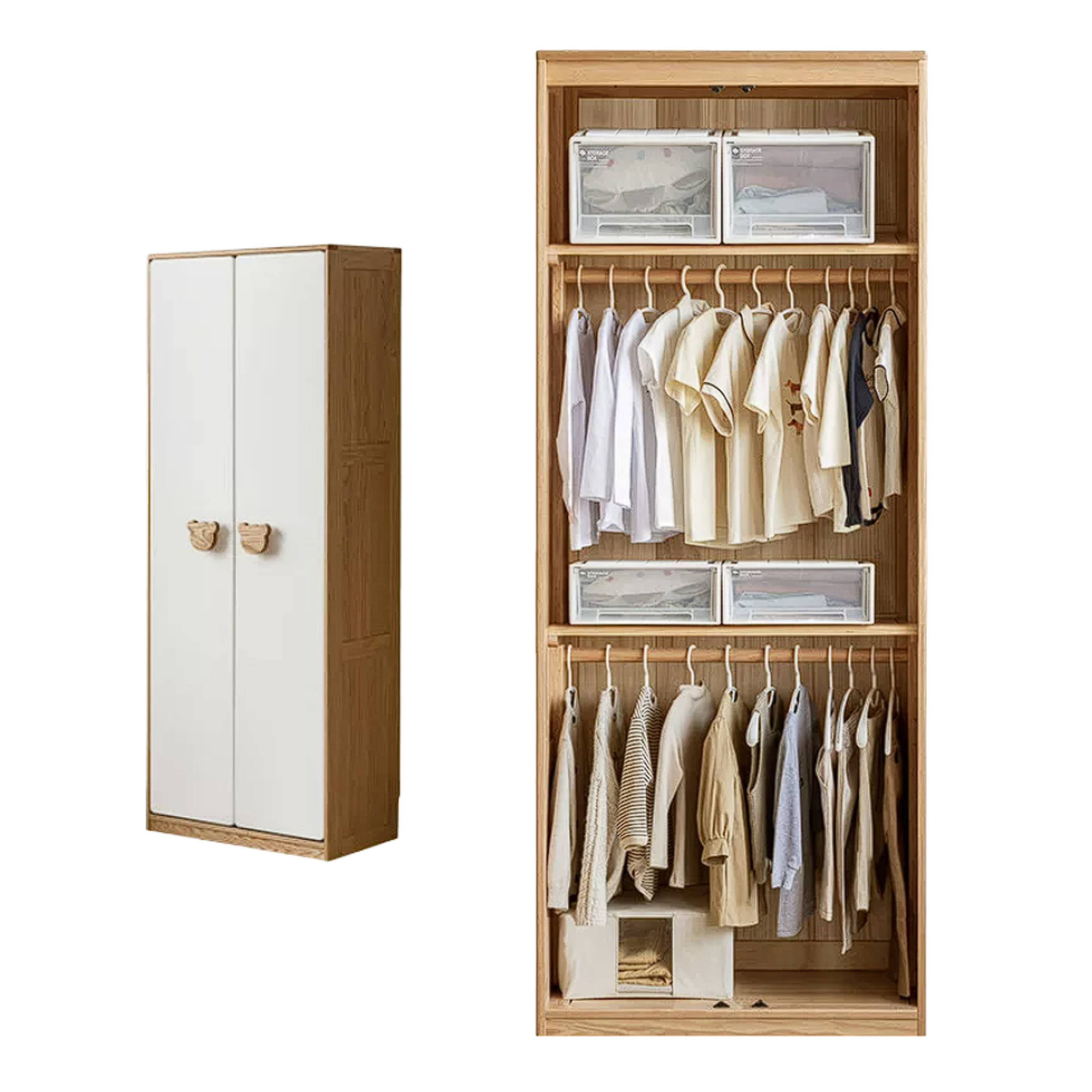 Oak Solid Wood Kids Wardrobe Combination