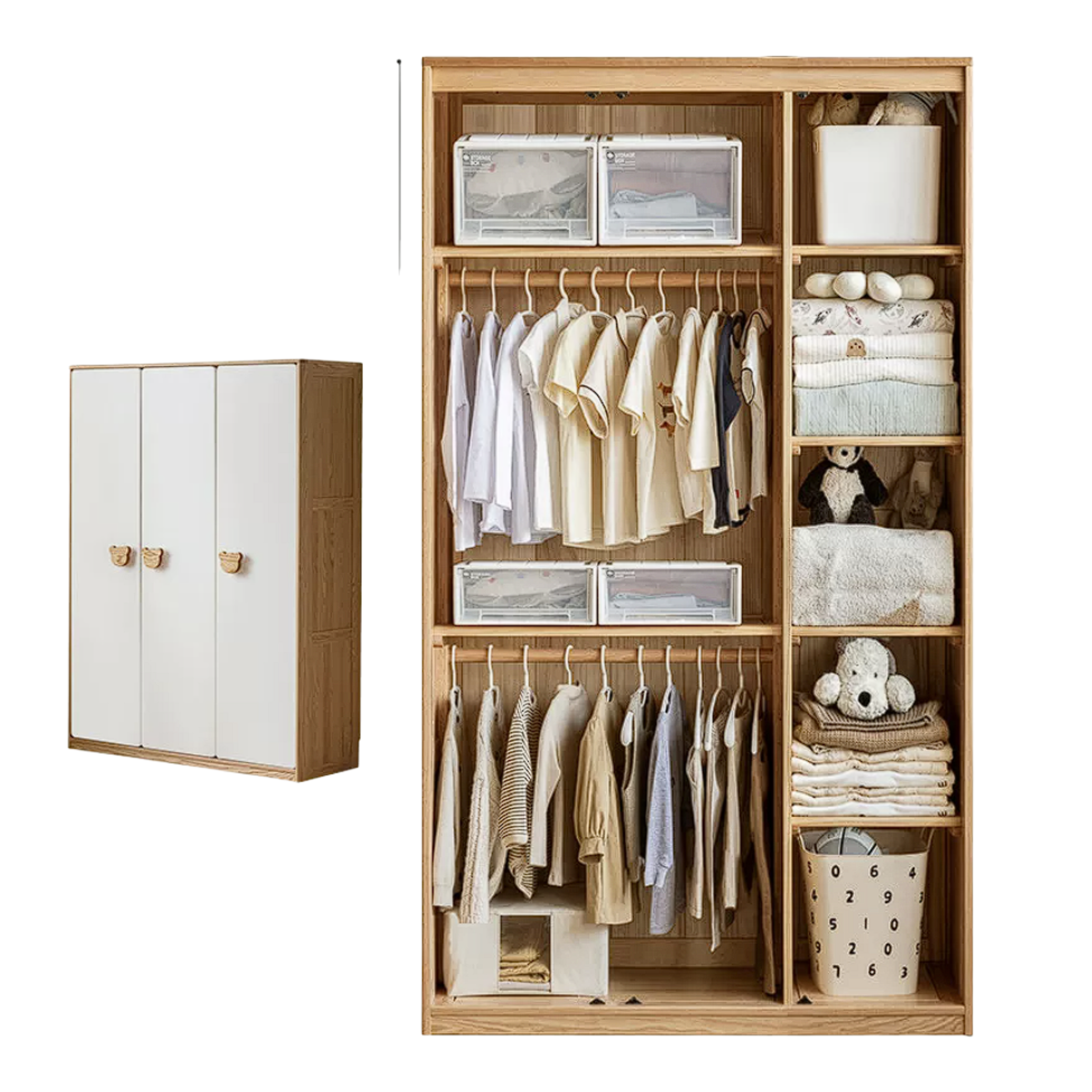 Oak Solid Wood Kids Wardrobe Combination