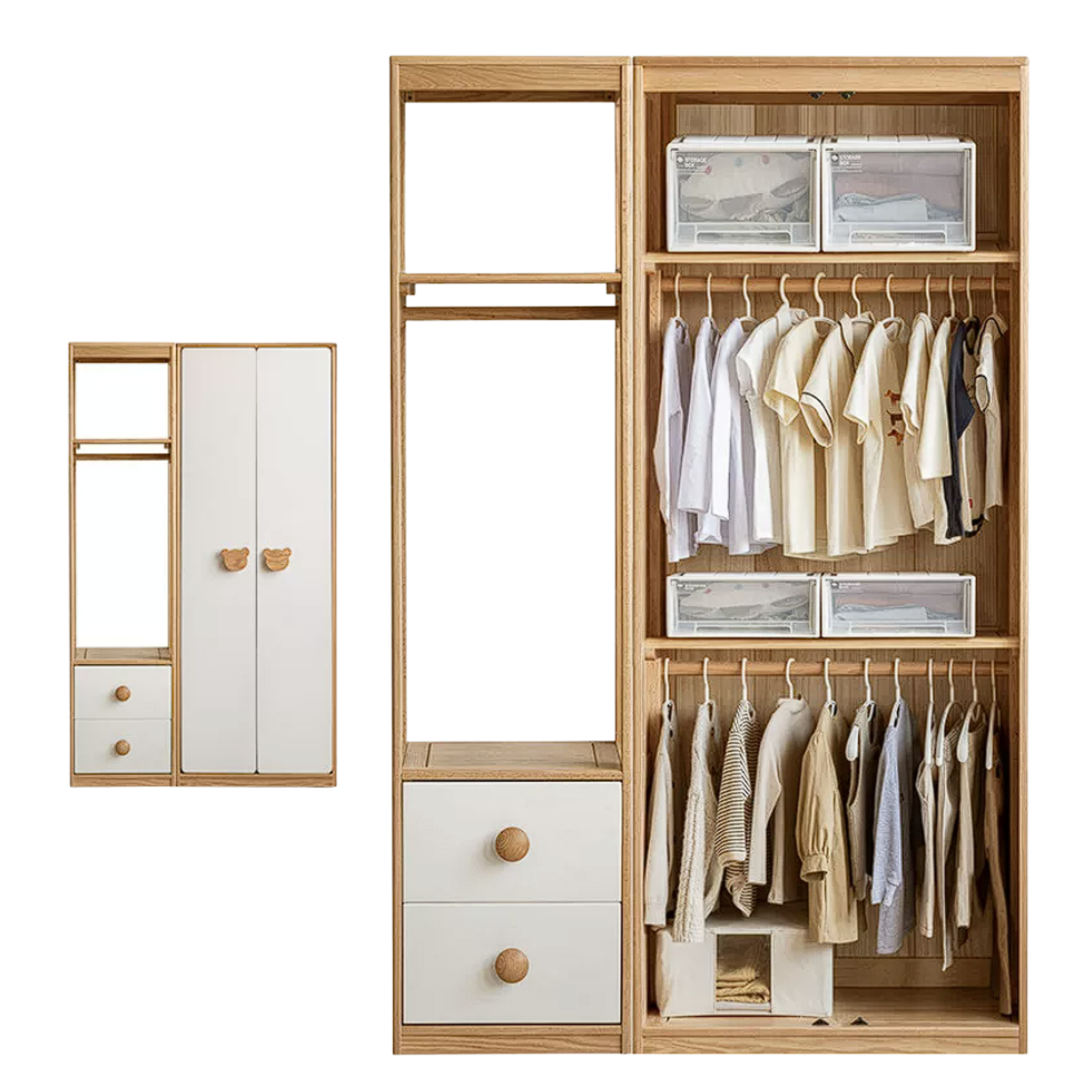 Oak Solid Wood Kids Wardrobe Combination