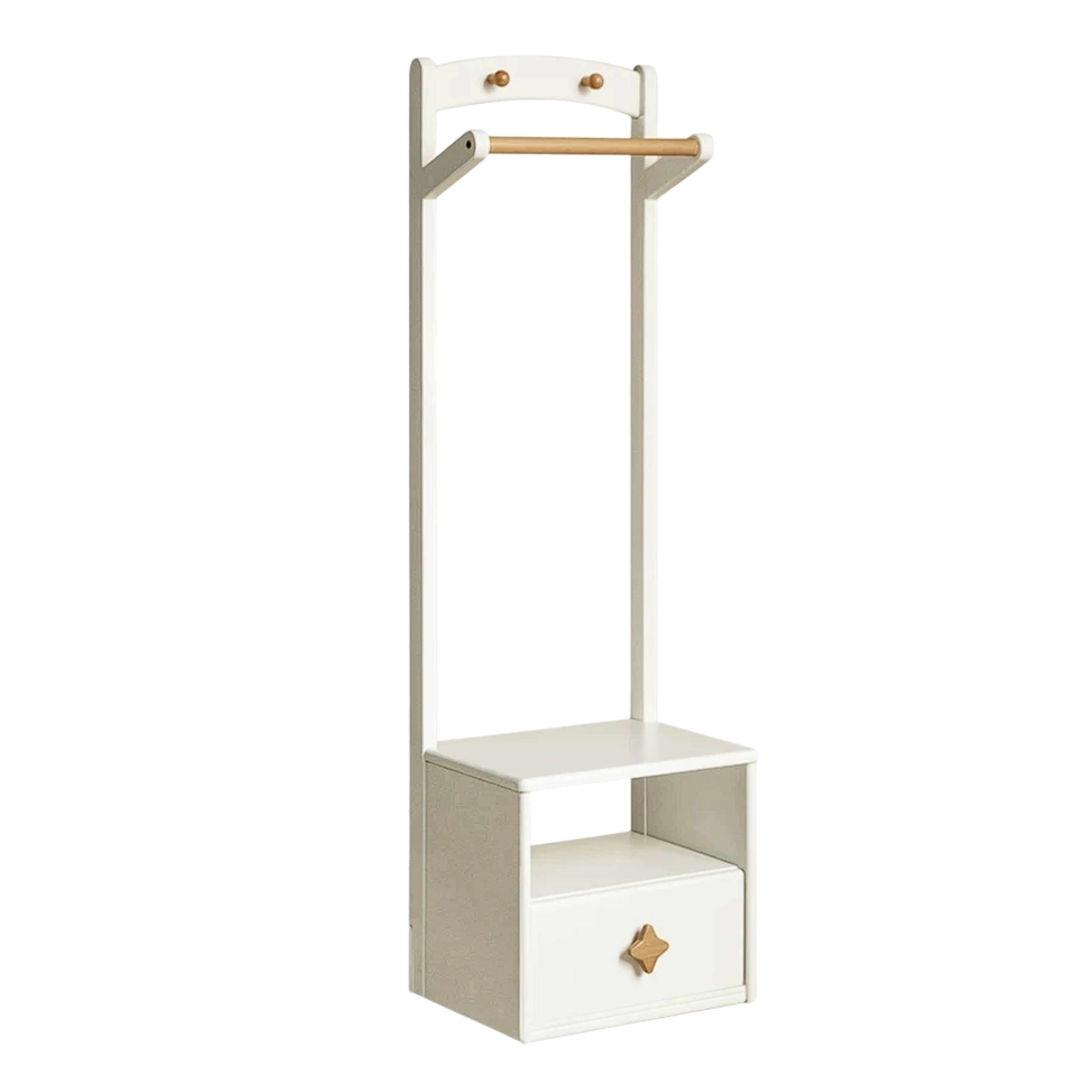 Beech, Tulipwood Solid Wood, Solid RubberWood Kids Nightstand With Clothes Rack