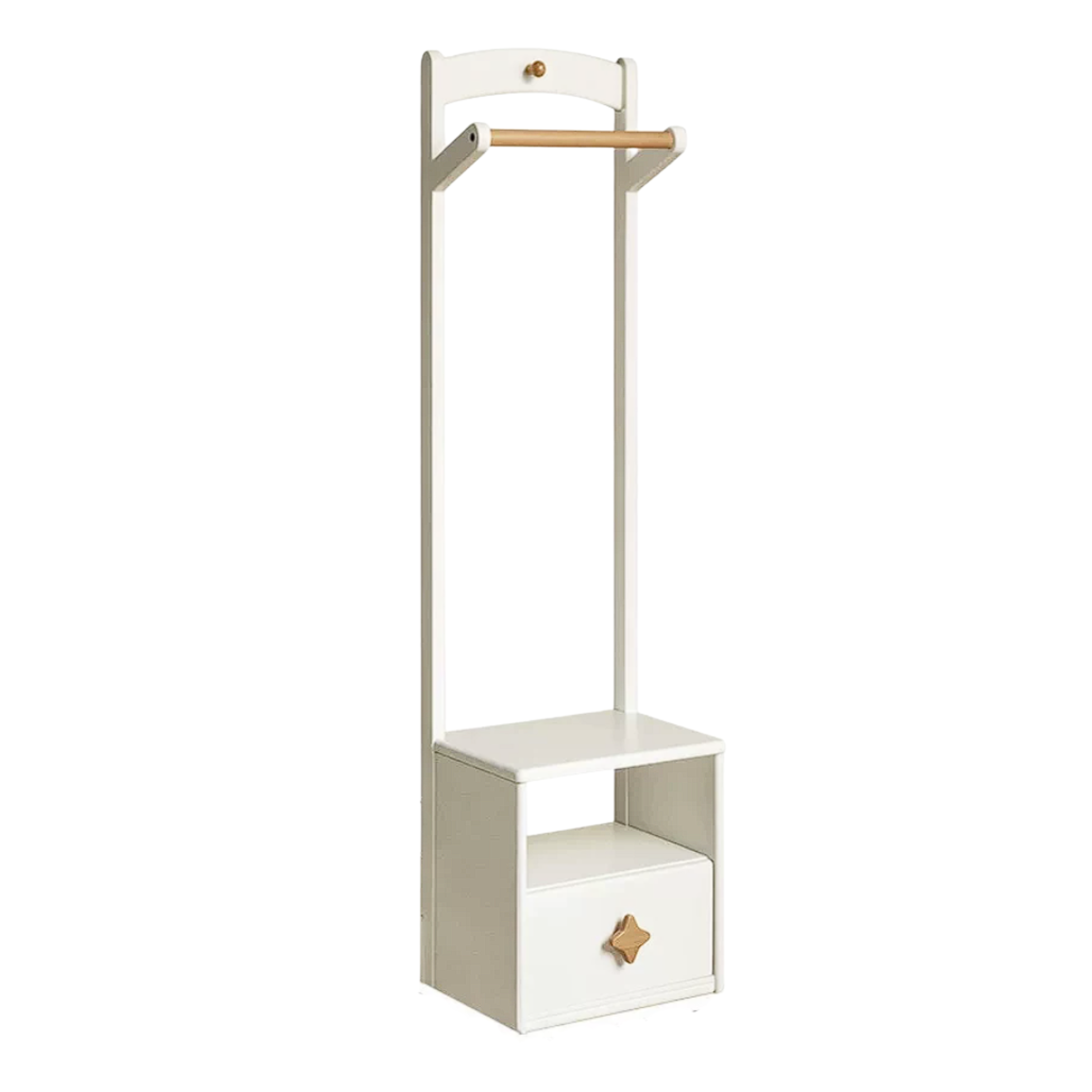 Beech, Tulipwood Solid Wood, Solid RubberWood Kids Nightstand With Clothes Rack