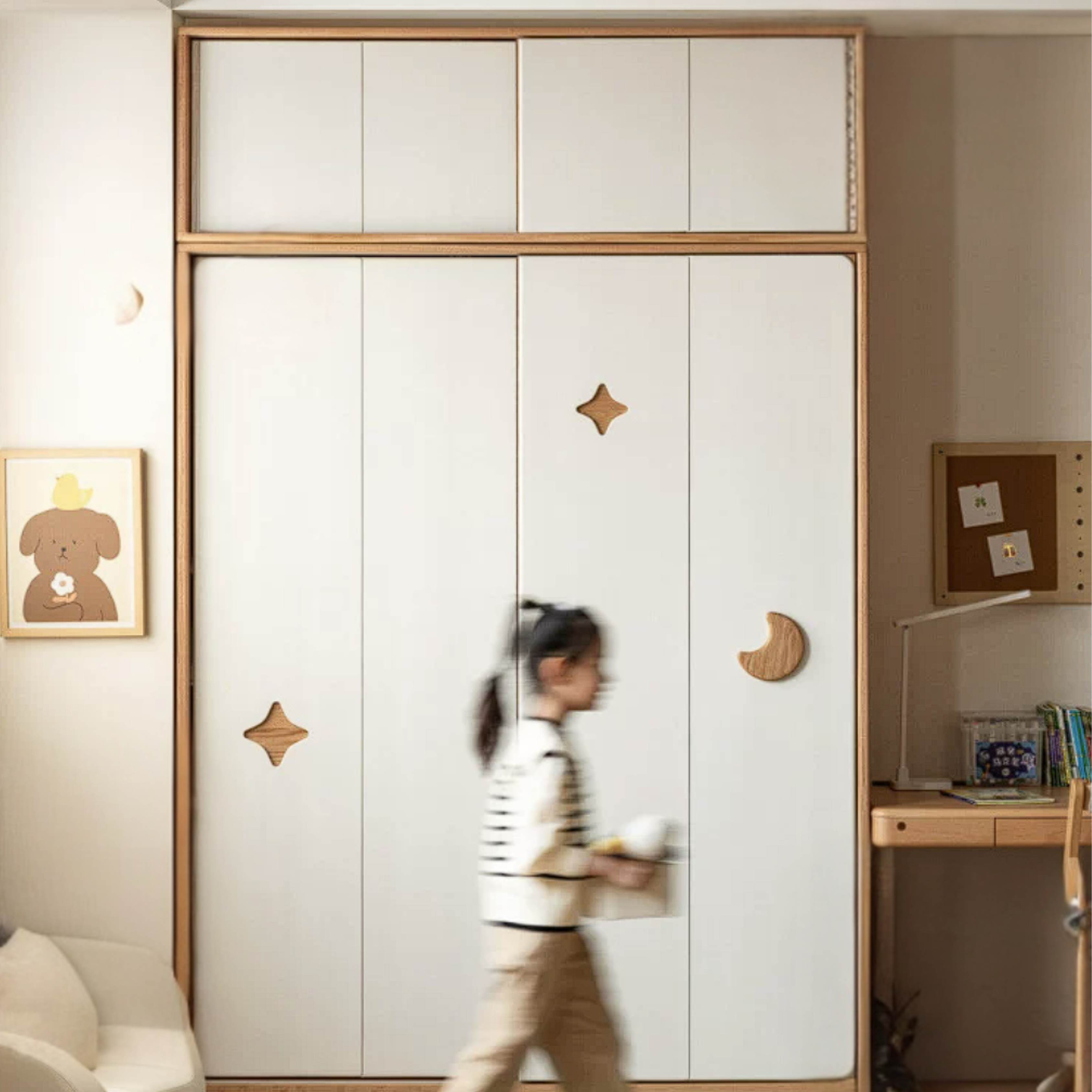 Oak Solid Wood Kids Sliding Door Wardrobe